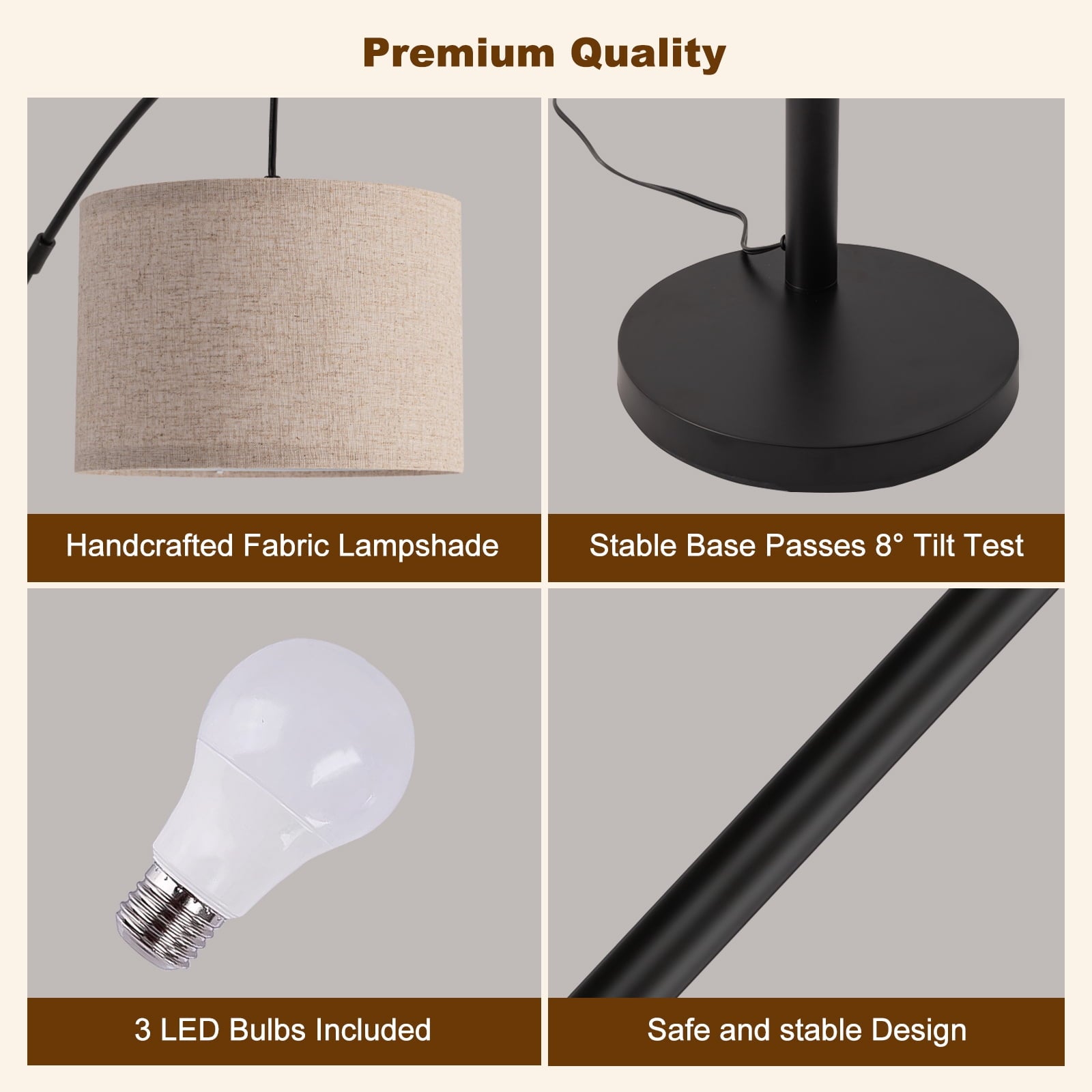Cozylumi™ Netin 80 3-Light Modern Dimmable Black Arc Floor Lamp with Beige Shades