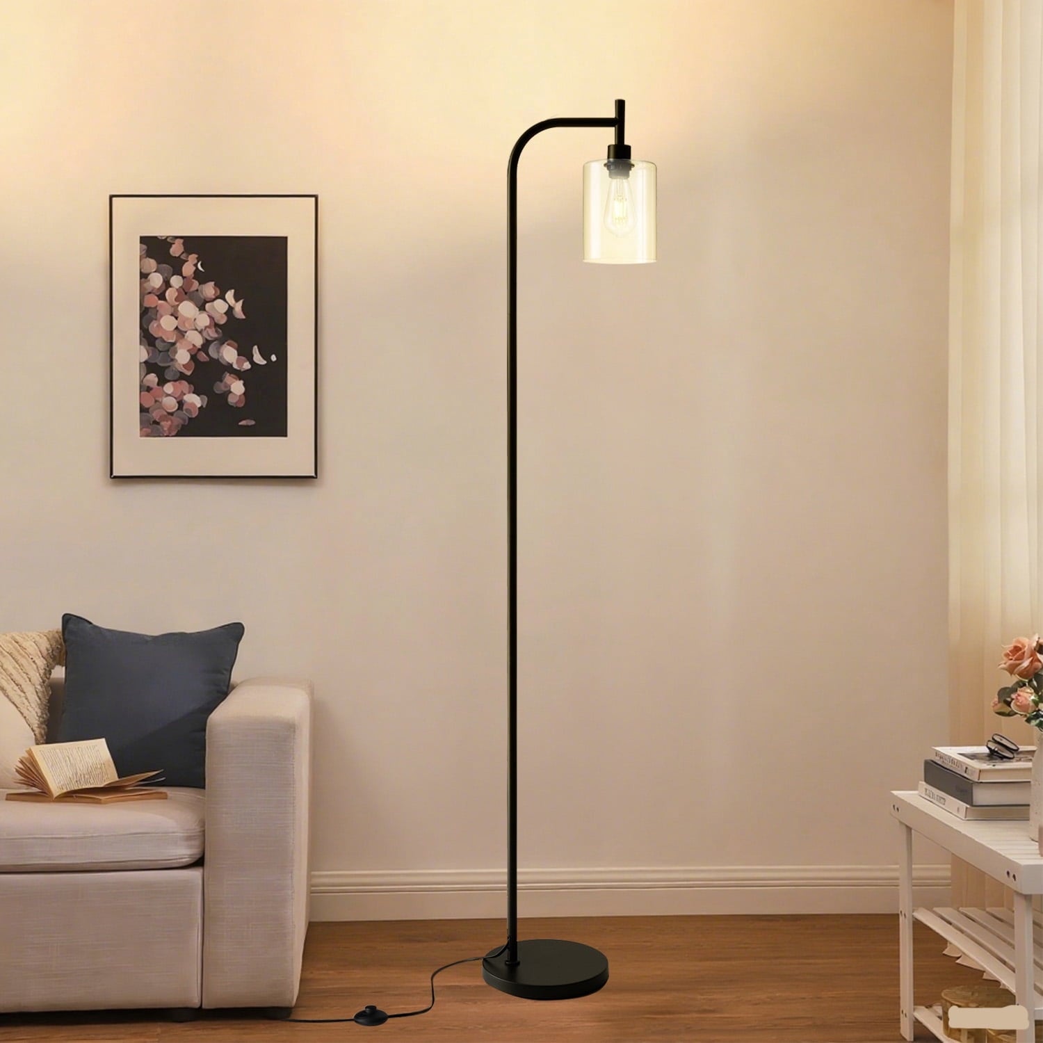 Cozylumi™ Vesteel Arc Floor Lamp for Living Room, Modern Standing Lamp with Glass