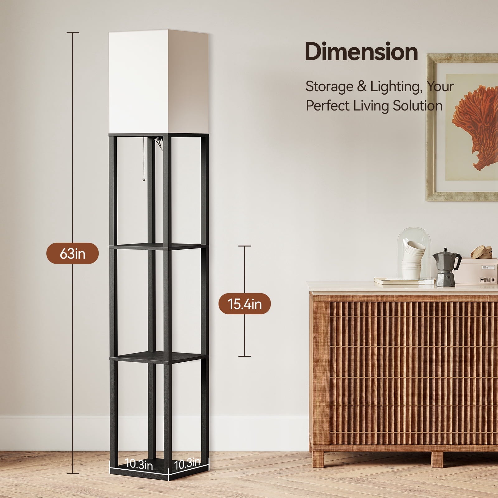 Cozylumi™ 63'' Floor Lamps with Shelves, Home Standing Lamp, Include 1000 Lumens