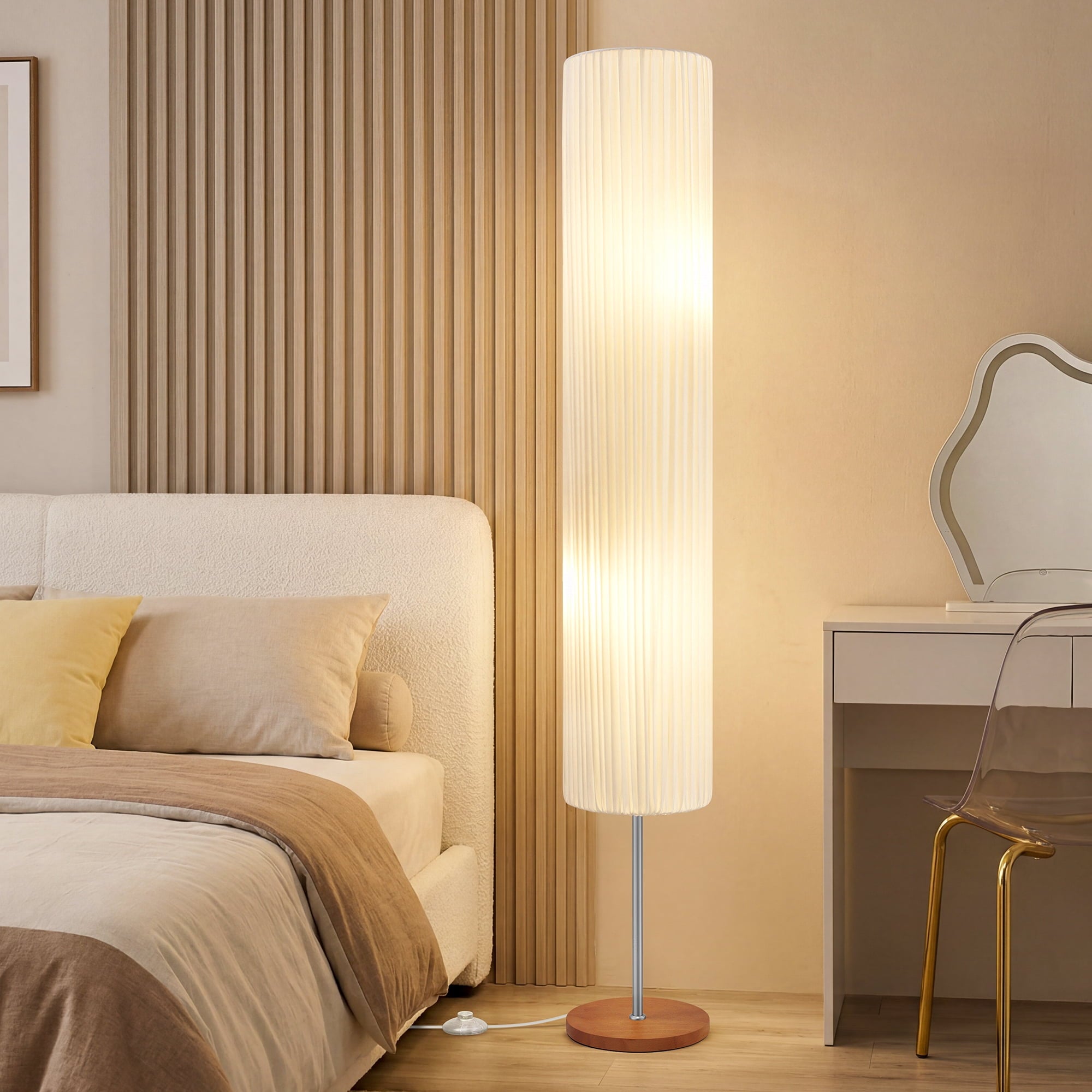 Cozylumi™ 66 Inch Adjustable Color Floor Lamp with Wooden Base Fabric Shade Bulbs
