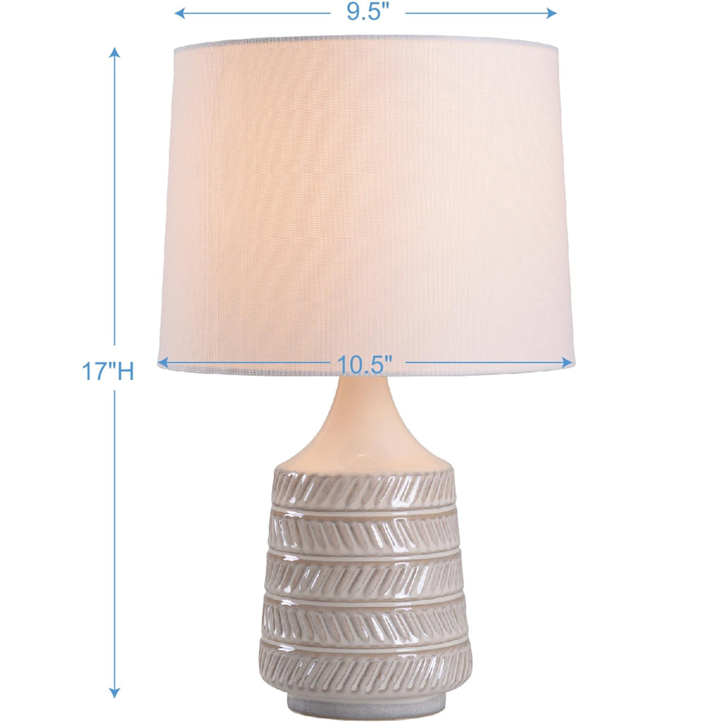 Cozylumi™ White and Beige Etched Ceramic Table Lamp with Shade 17"H
