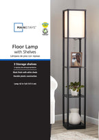 Cozylumi™ 62 Inch Floor Lamp With Black Plastic Shelves and Sustainable White Fabric Shade