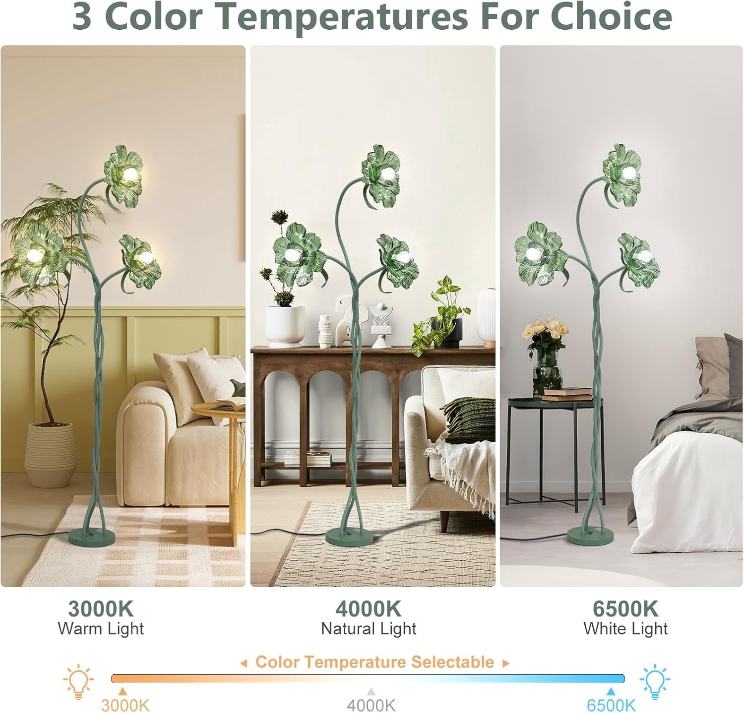 Cozylumi™ Vintage Flower Floor Lamp for Girls' Bedroom, Cute 3 Heads Floor Reading
