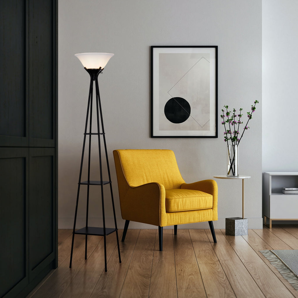 Cozylumi™ Metal Etagere Floor Lamp with Shelves, Charcoal Finish