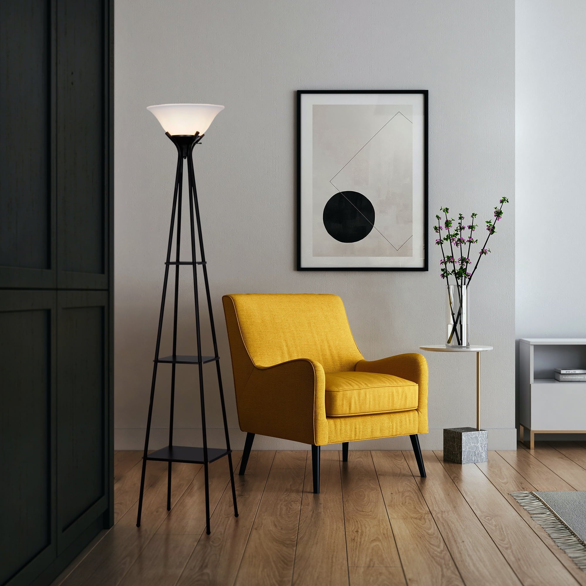 Cozylumi™ Metal Etagere Floor Lamp with Shelves, Charcoal Finish