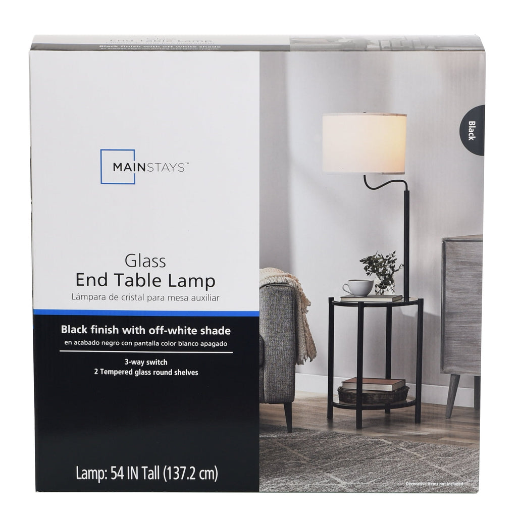Cozylumi™ Glass End Table Floor Lamp with White Shade, Matte Black, 17"L x 17"W x 54"H