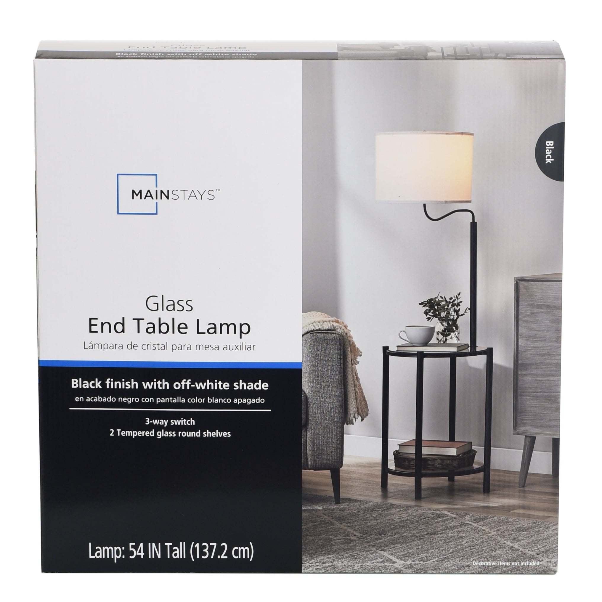 Cozylumi™ Glass End Table Floor Lamp with White Shade, Matte Black, 17"L x 17"W x 54"H