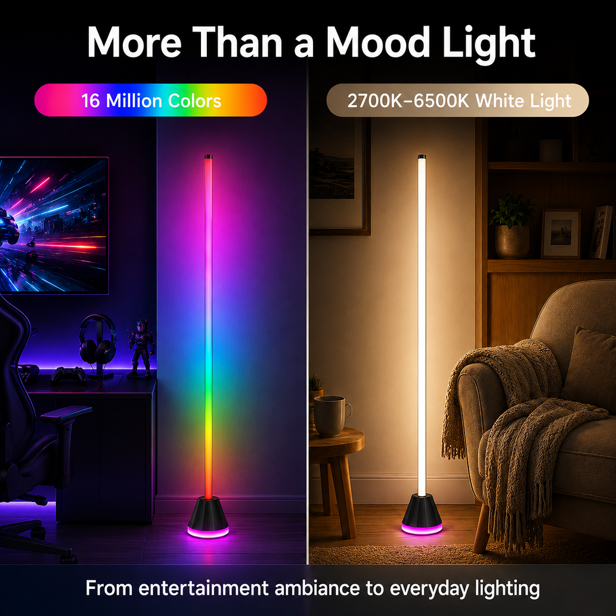 Cozylumi™ RGBIC Corner Floor Lamps with Glowing Base, 16 Million Colors,2700K-6500K