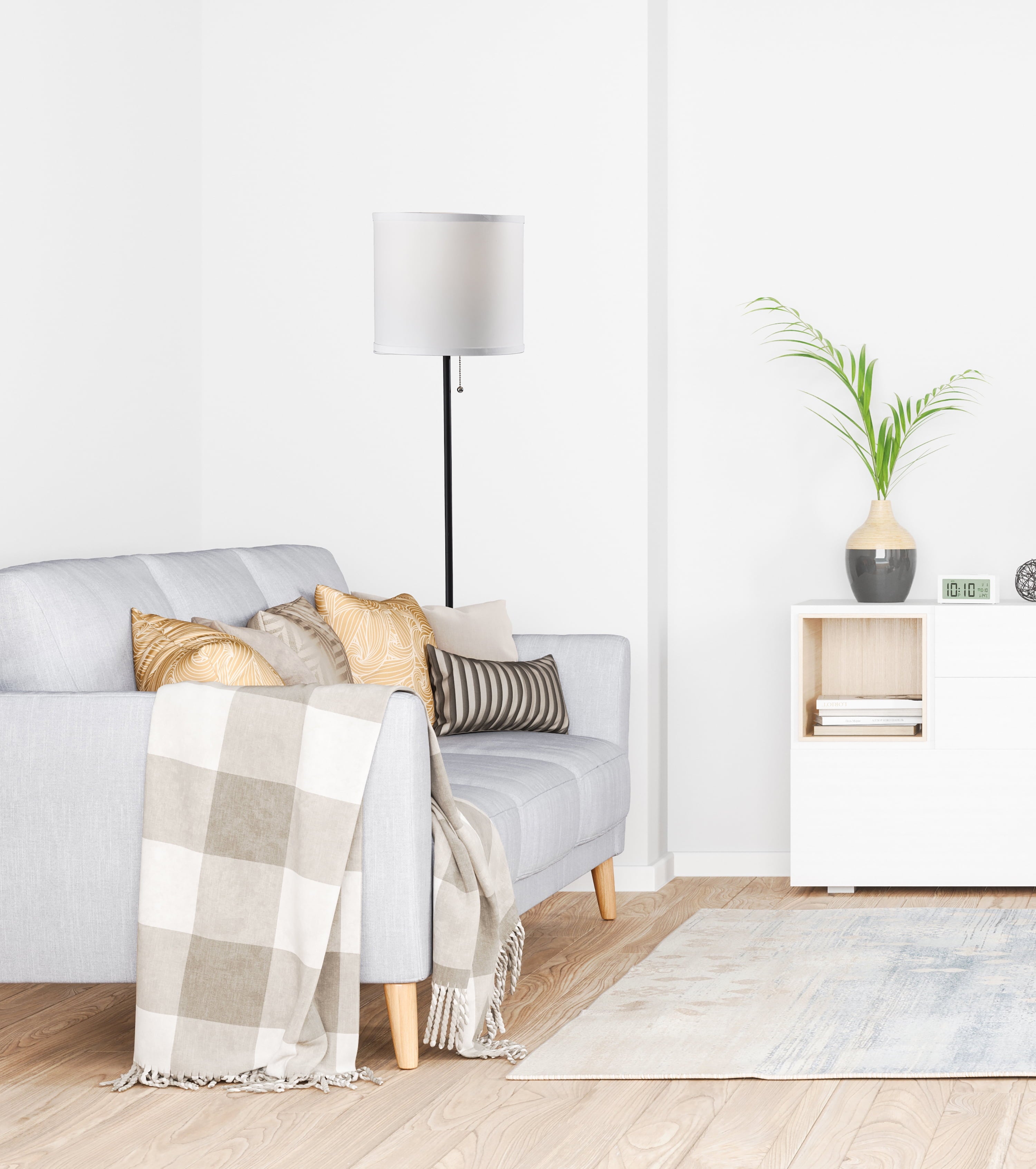 Cozylumi™ 56.5 in Floor Lamp, Black Finish with White Fabric Shade