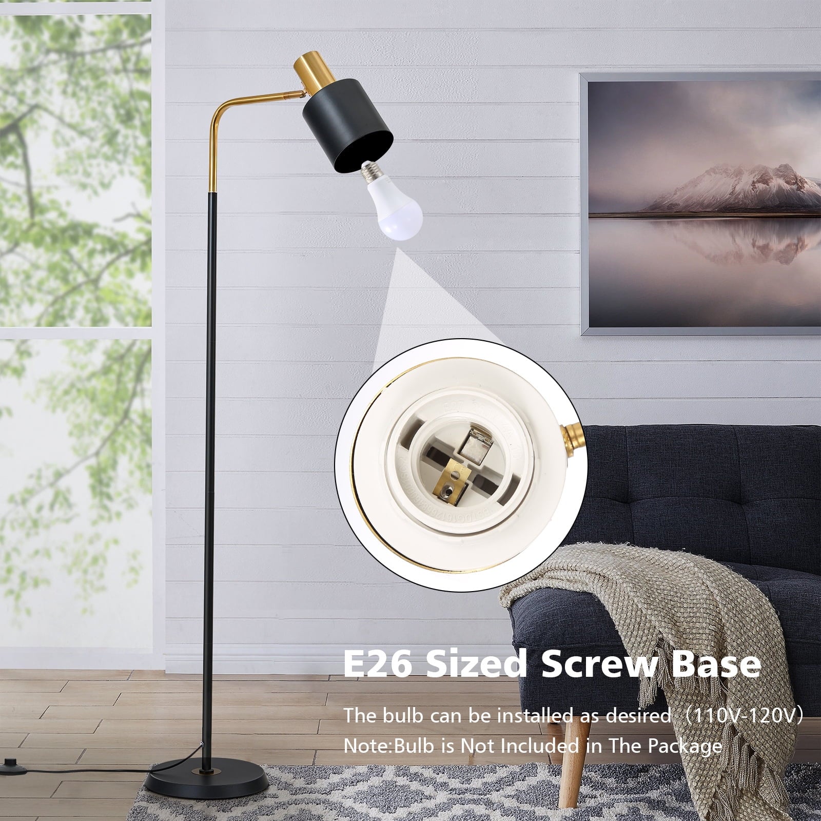 Cozylumi™ JOPESO Modern Industrial 59" Floor Lamp, Adjustable Lampshade Antique Brass &
