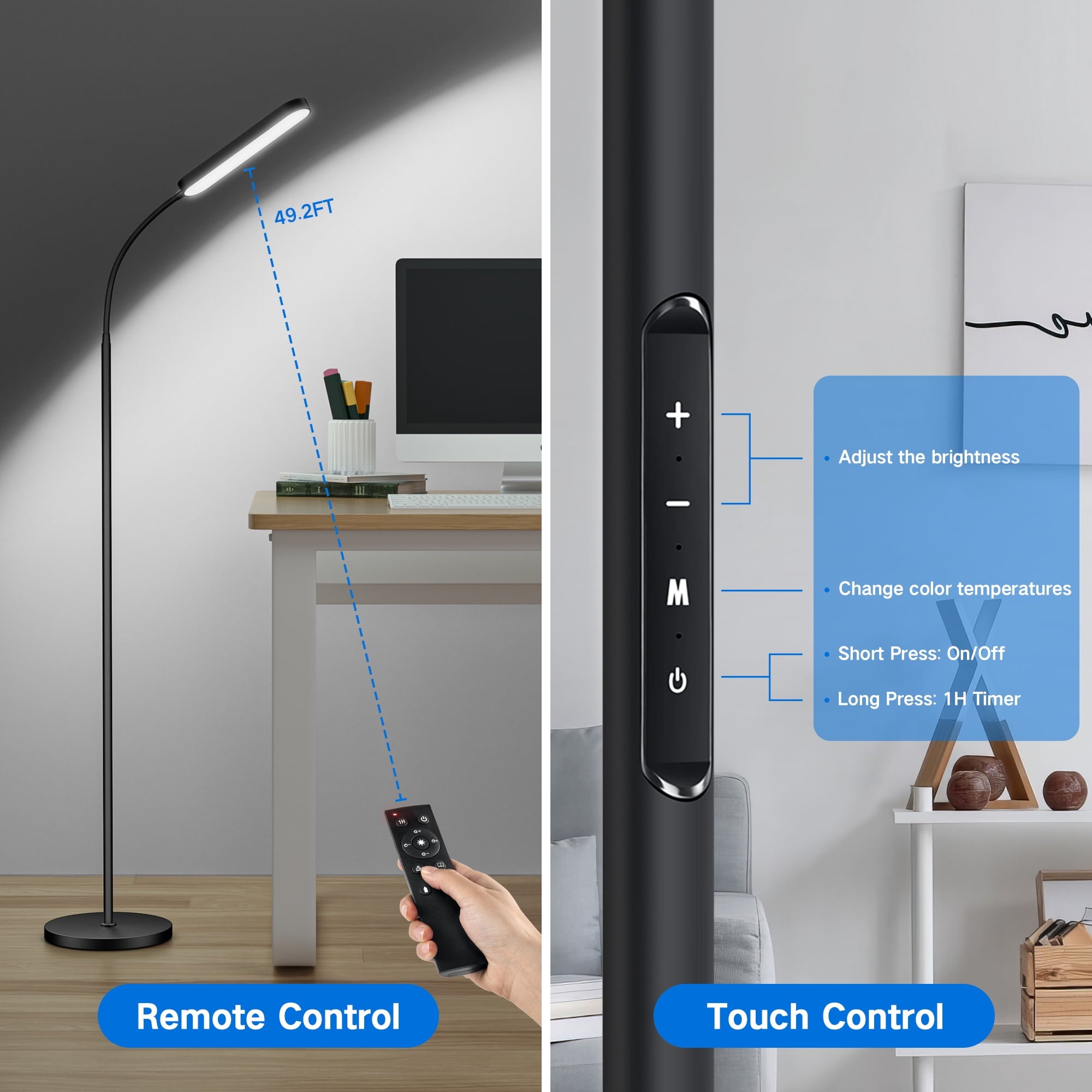 Cozylumi™ LED Floor Lamp for Living Room, Dimmable Reading Lamp with Remote and Touch