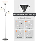 Cozylumi™ Lumadin 71'' Black Floor Lamp With 2 Adjustable Reading Lamp, Modern Design,3