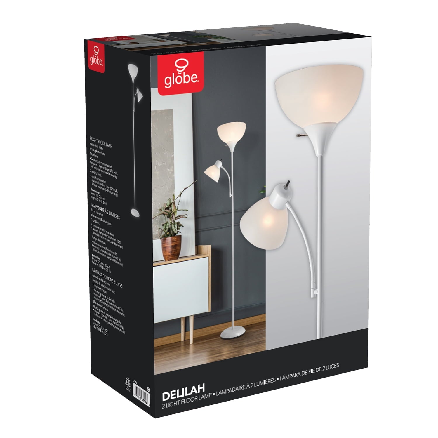 Cozylumi™ 72" Matte White Floor Lamp with Adjustable Reading Light