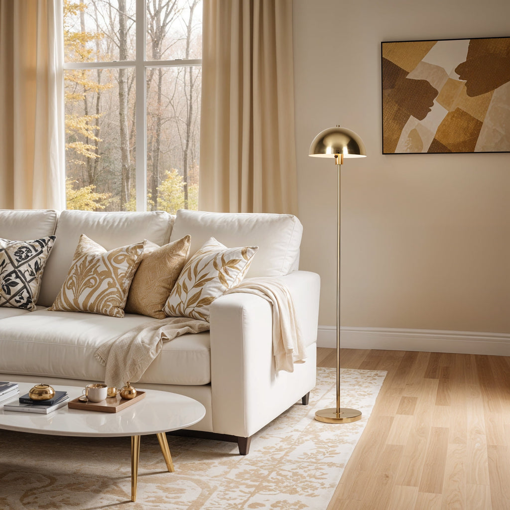 Cozylumi™ Vega 56'' Floor Lamp with Brushed Gold Metal Dome Shade Modern Floor Light