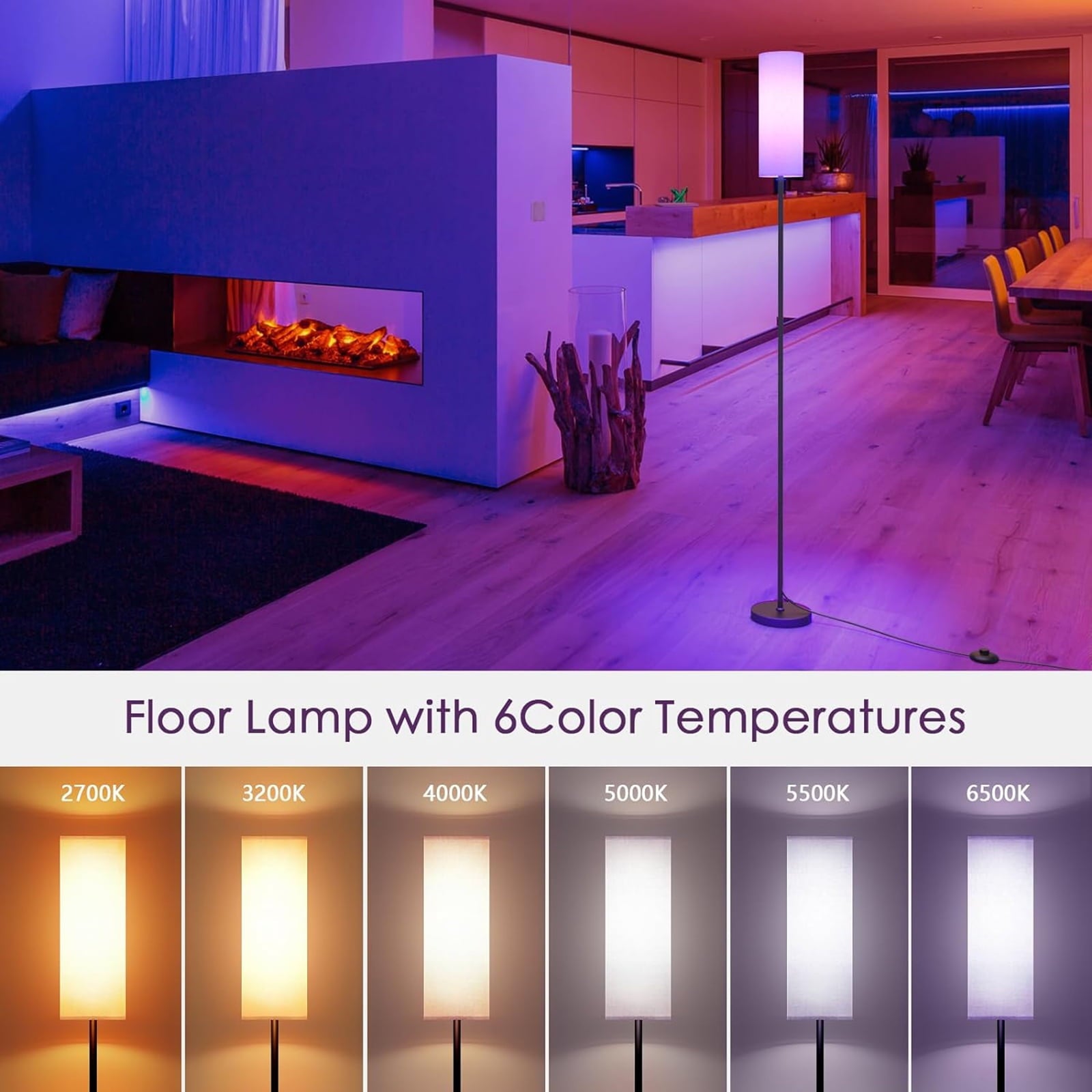 Cozylumi™ Neoglint Modern RGB Floor Lamp, Tall Dimmable Standing Light with App &