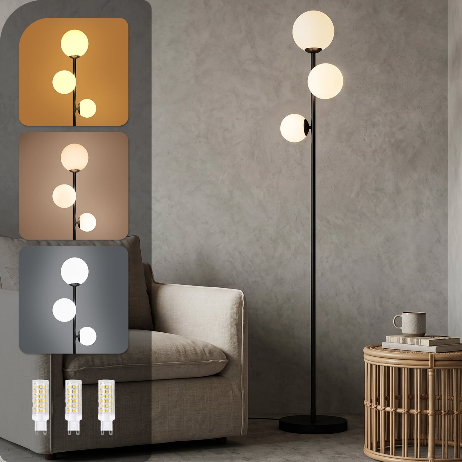 Cozylumi™ 3 Globe Eclectic Floor Lamp - 3 Color Options Moderm Floor Lamps for Living