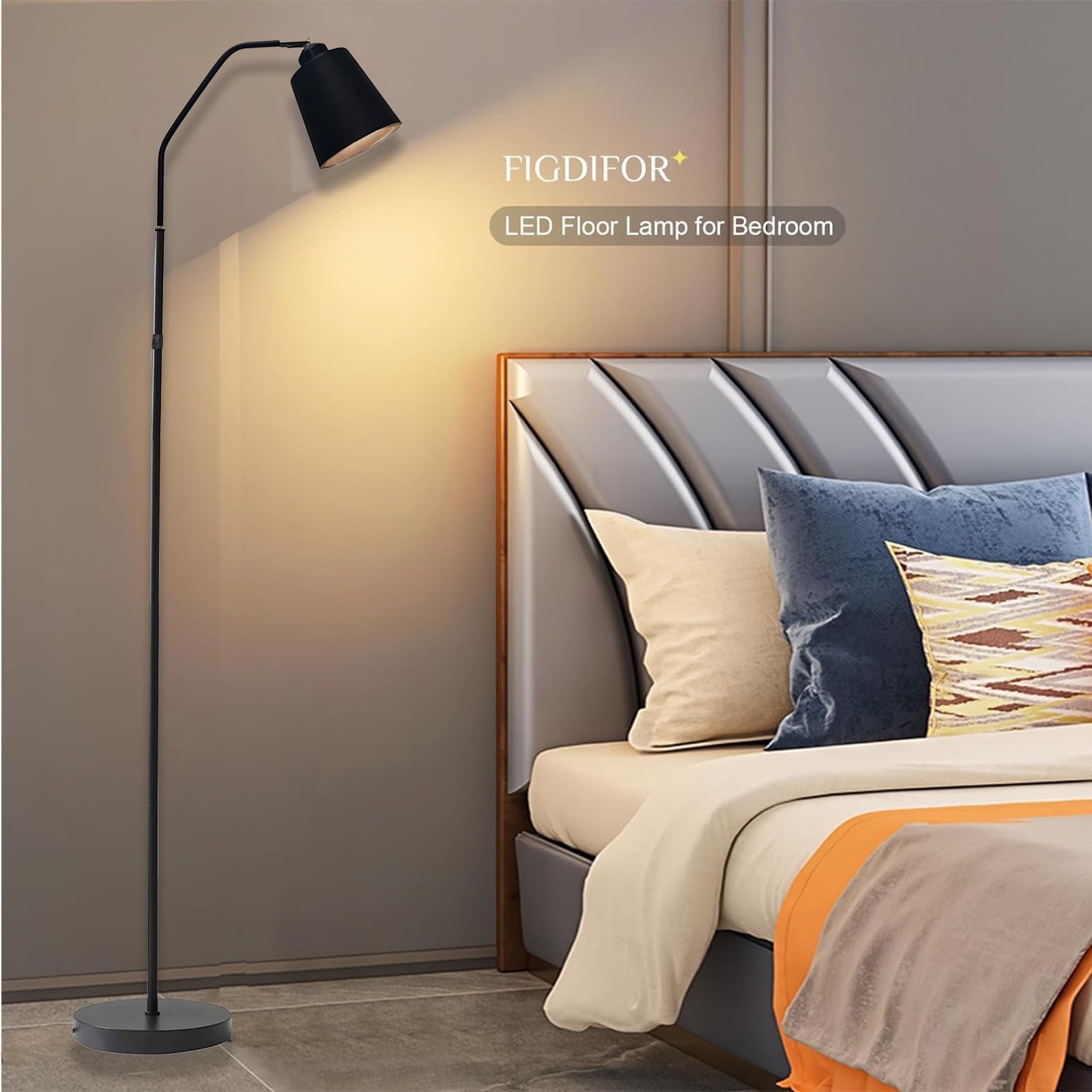 Cozylumi™ Golyzmt 60 inch Black Floor Lamp for Bedroom Living Room, Modern Dimmable