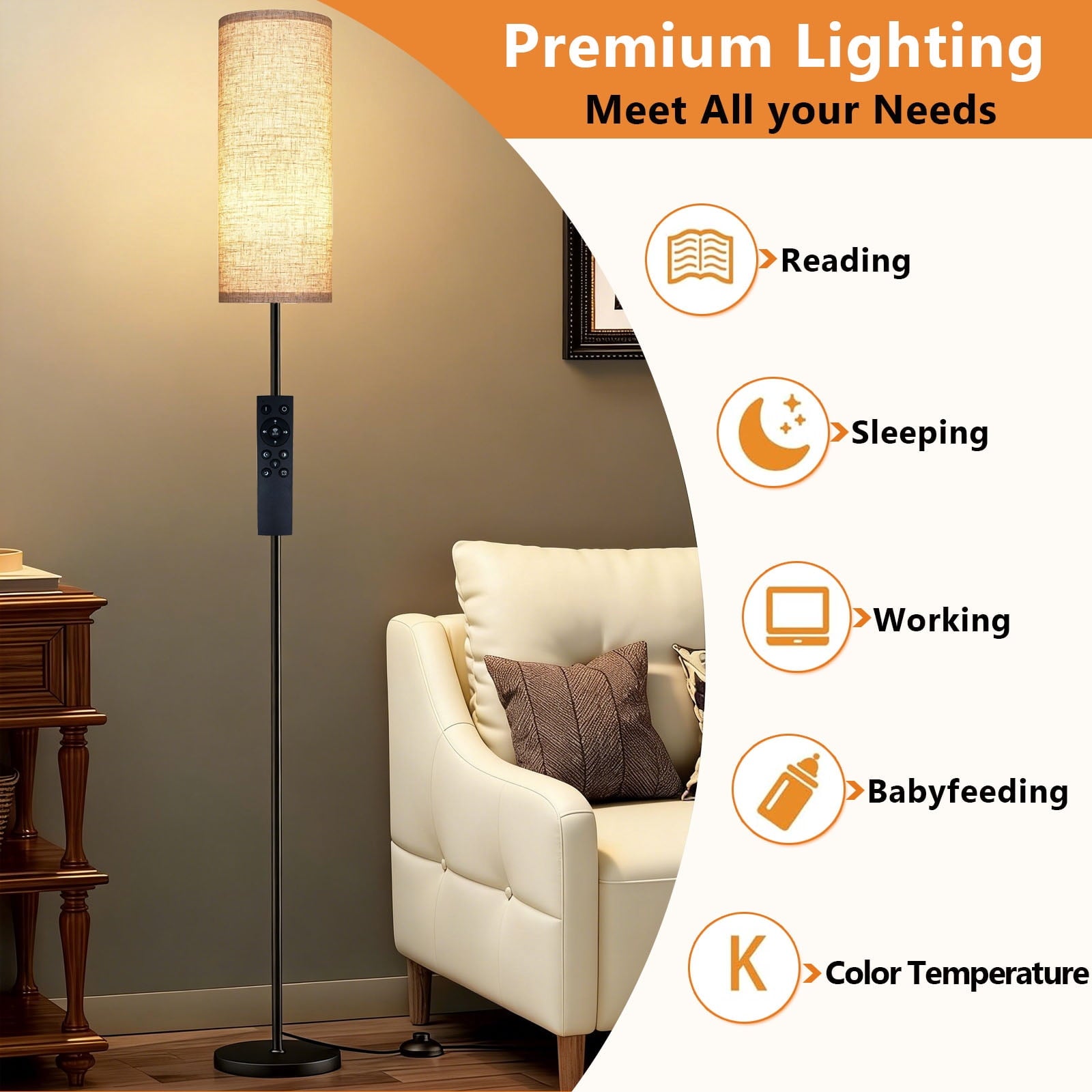 Cozylumi™ Kisportee 67" Dimmable Floor Lamps for Living Room | 3000K-6500K, Remote &