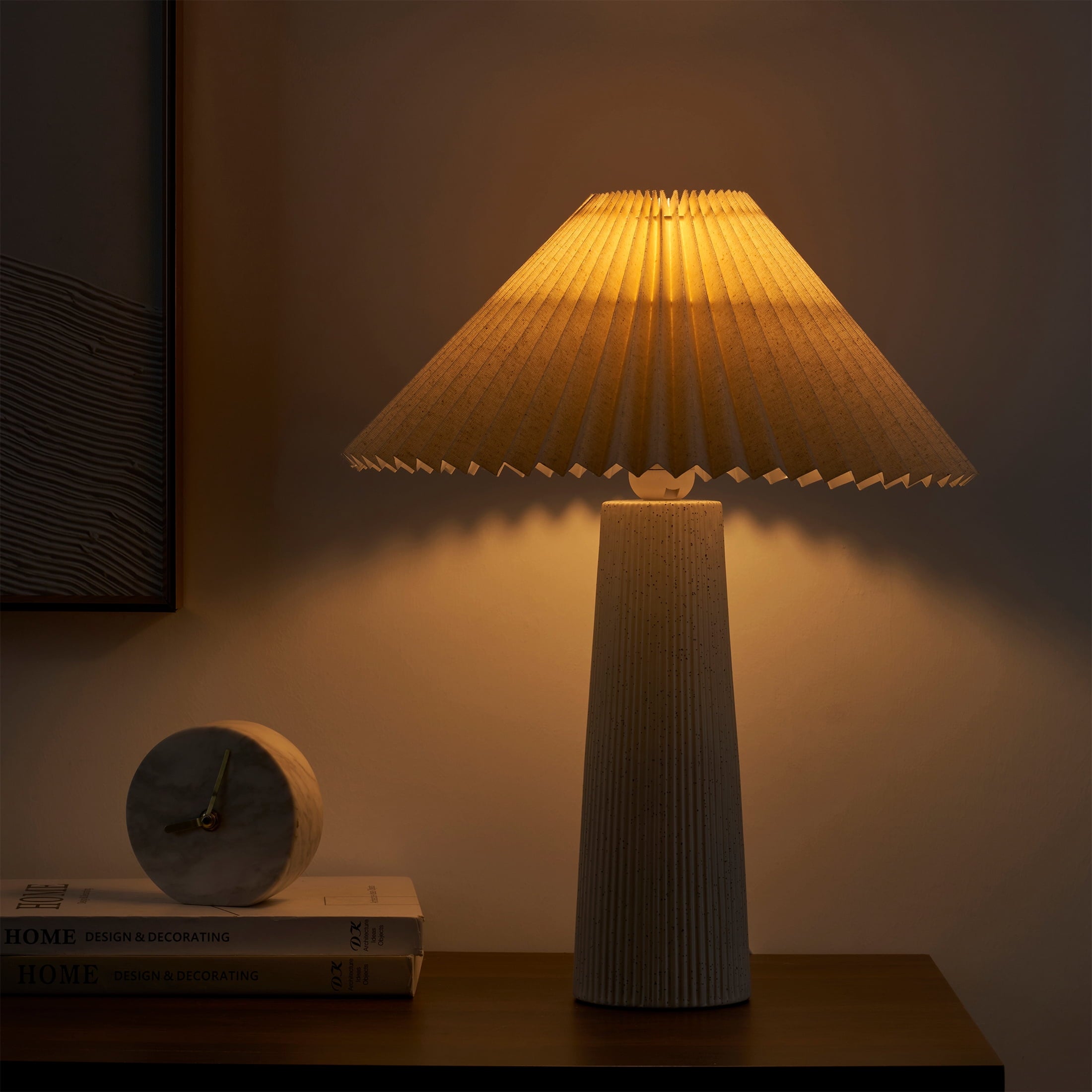 Cozylumi™ 18"in Ribbed Ceramic Table Lamp with Ivory Pleated Shade