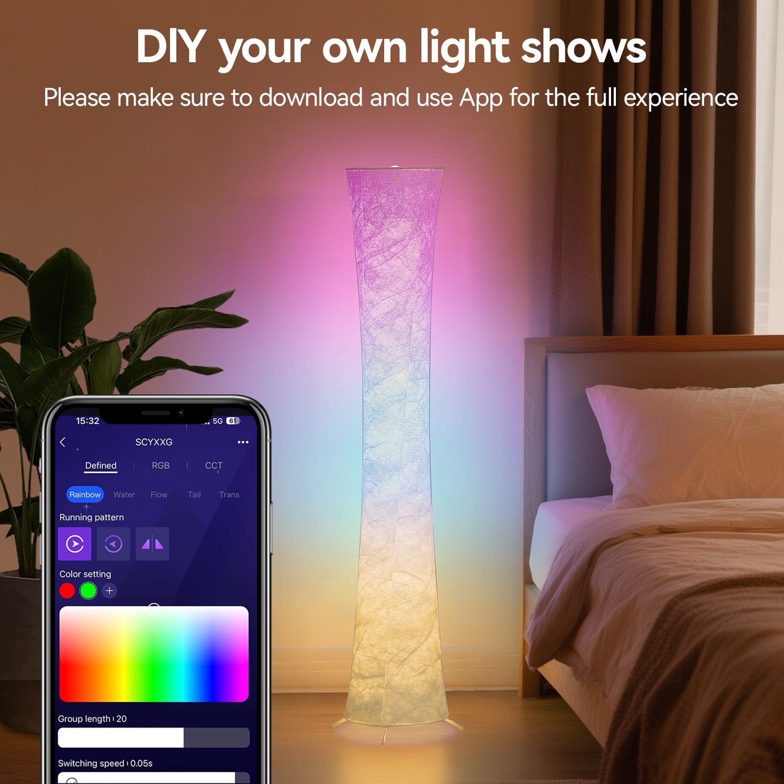 Cozylumi™ 61'' RGBIC LED Floor Lamp, 1800 LM Color Changing Lighting Modern Tall Lamp