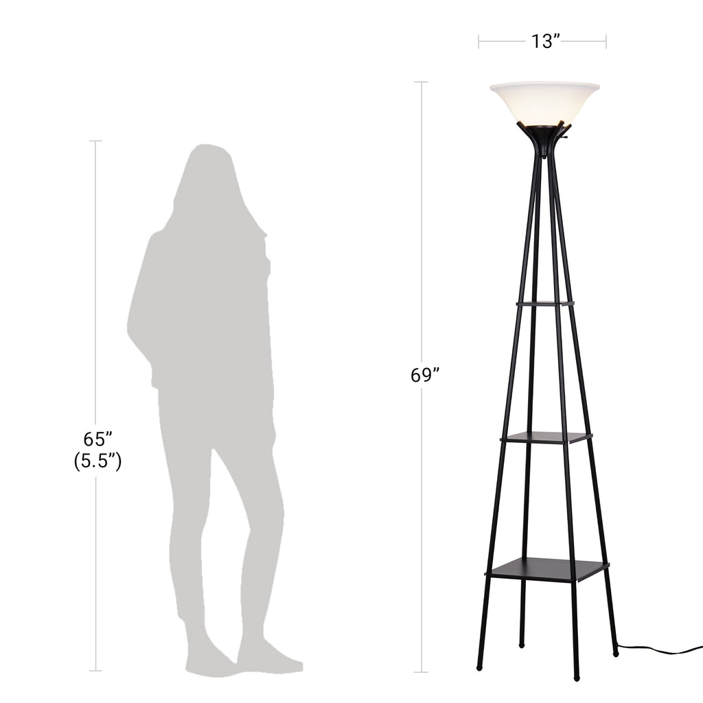 Cozylumi™ Metal Etagere Floor Lamp with Shelves, Charcoal Finish