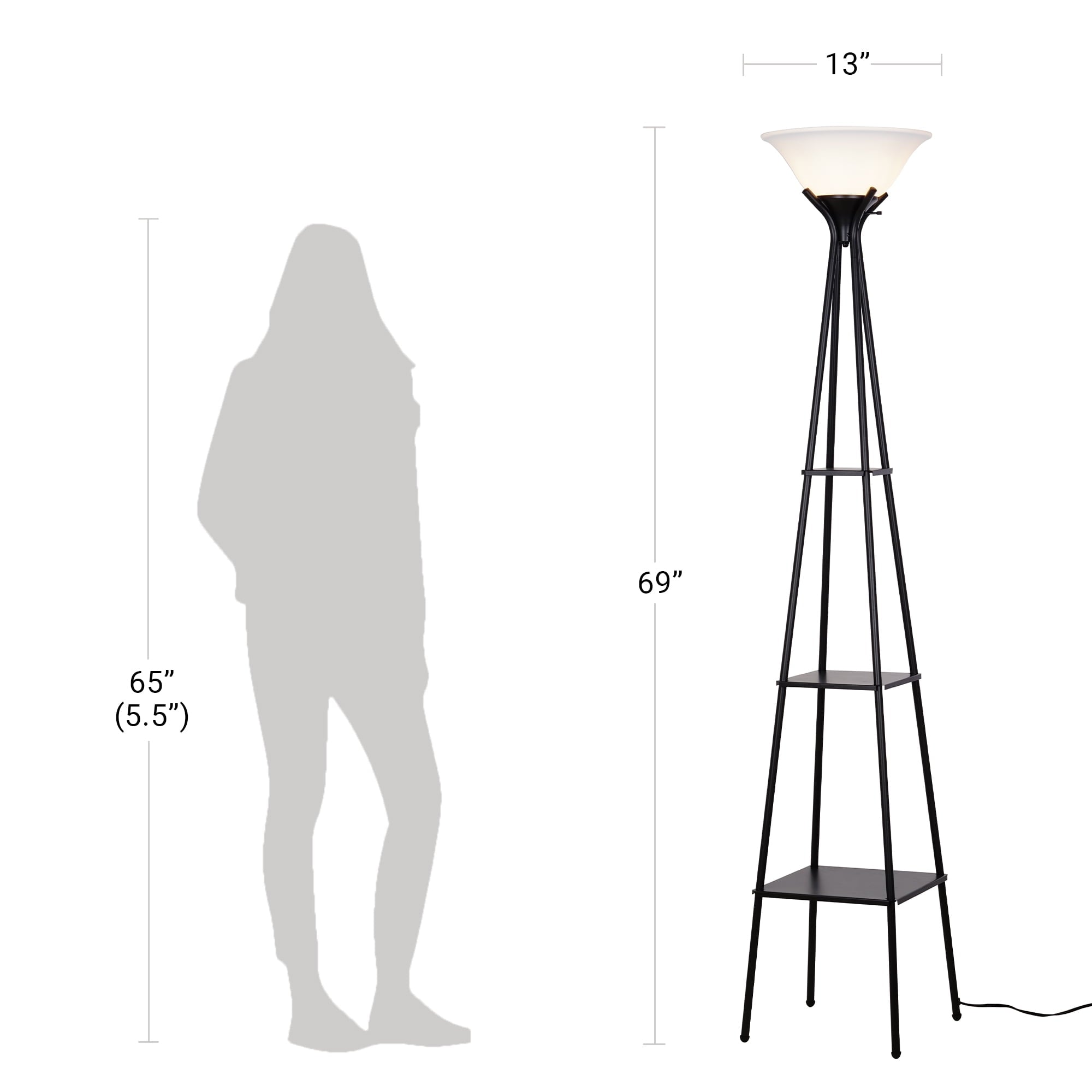 Cozylumi™ Metal Etagere Floor Lamp with Shelves, Charcoal Finish