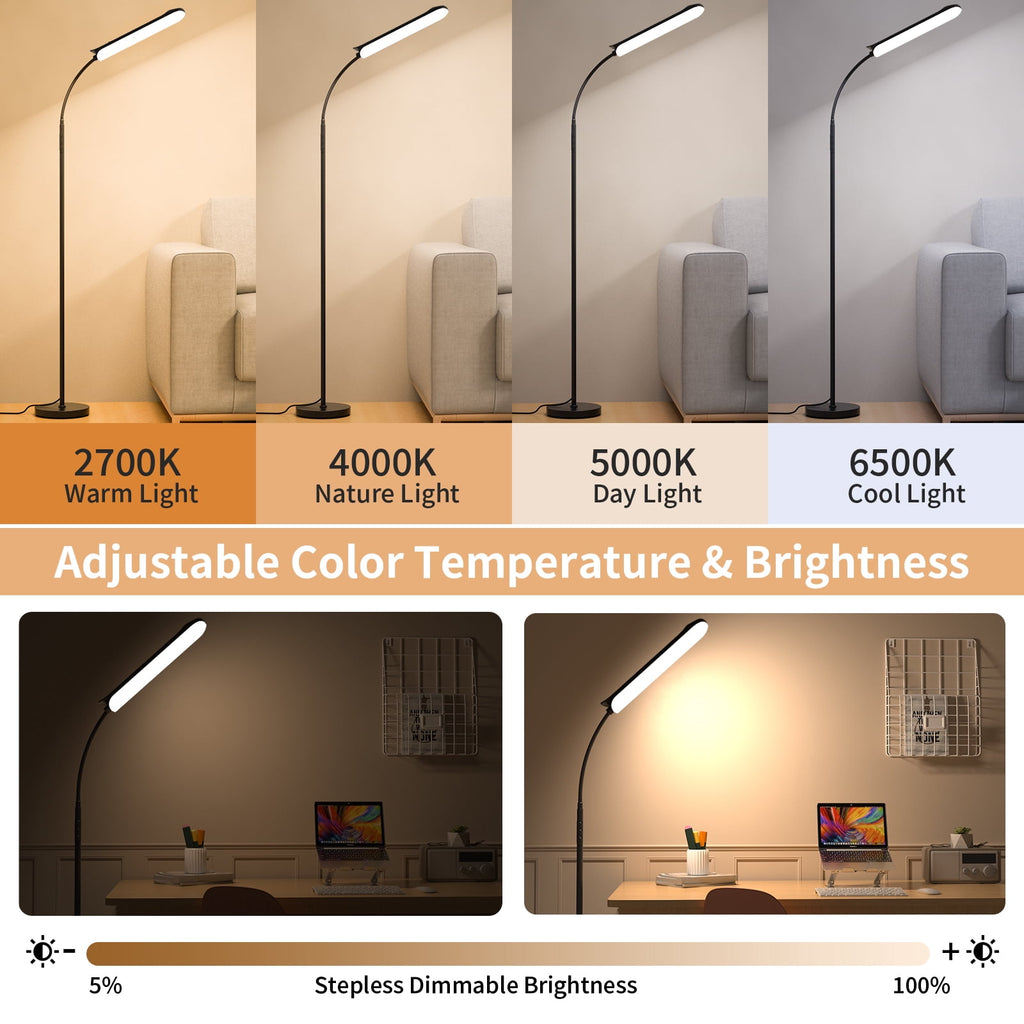 Cozylumi™ 69" Gooseneck Floor Lamp, 18W 1800LM & 3CCT, Dimmable 4 Color Temperatures