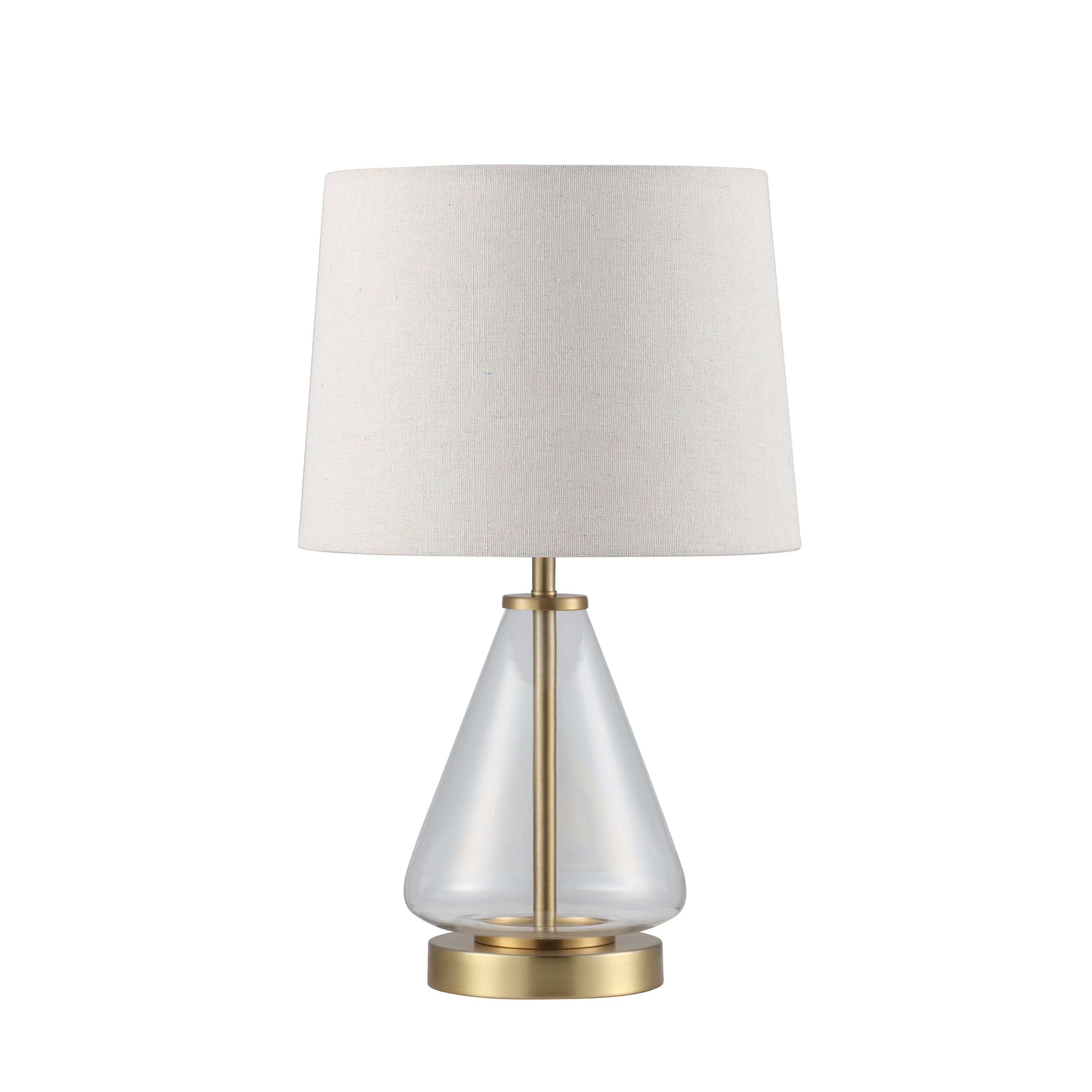 Cozylumi™ 18 in Clear Glass Table Lamp with Brass Metal Base and Beige Shade