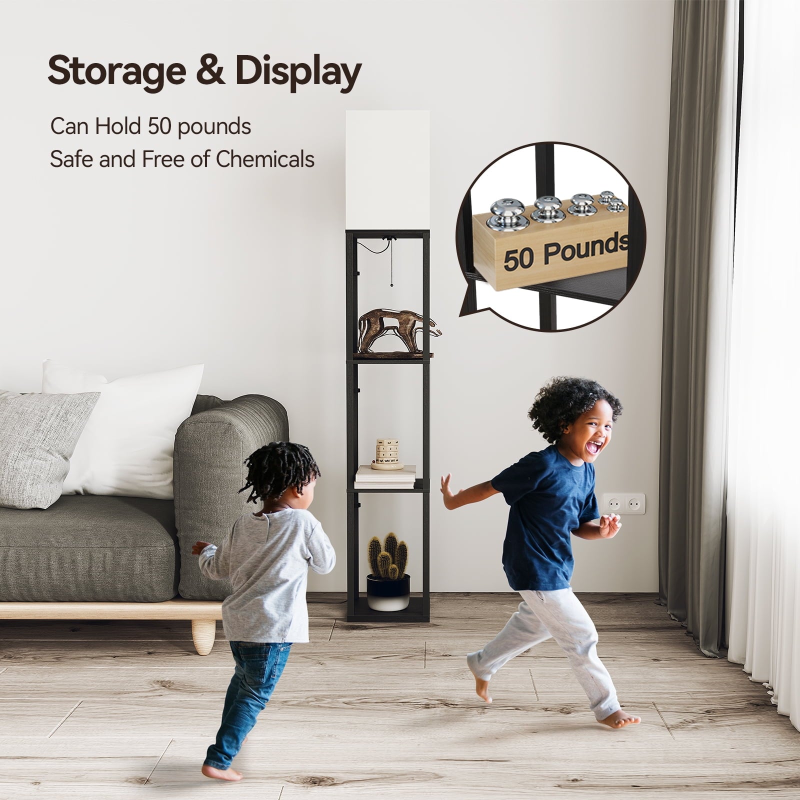 Cozylumi™ 63'' Floor Lamps with Shelves, Home Standing Lamp, Include 1000 Lumens