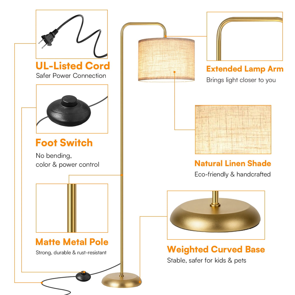Cozylumi™ Floor Lamp for Living Room, Tall Standing Lamp with 3 Color Temperatures, 850