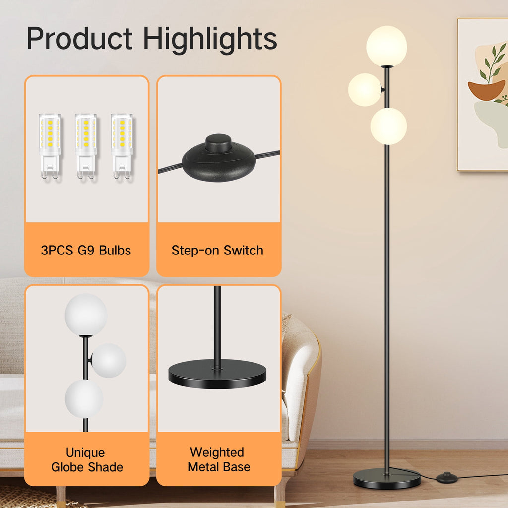 Cozylumi™ 71" Globe Floor Lamp for Living Room Clearance, Modern 3 light Standing Lamp