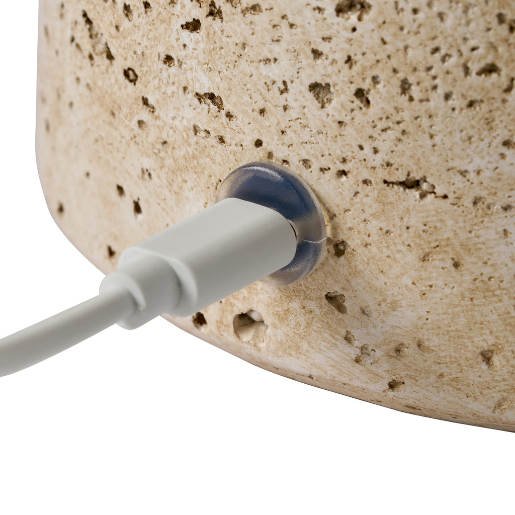 Cozylumi™ Rechargeable 14 in Stone Gourd Table Lamp with Fabric Dome Shade