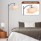 Cozylumi™ 63'' Dimmable Arc Rattan Floor Lamp, Black Standing Lamp with Rattan & Fabric