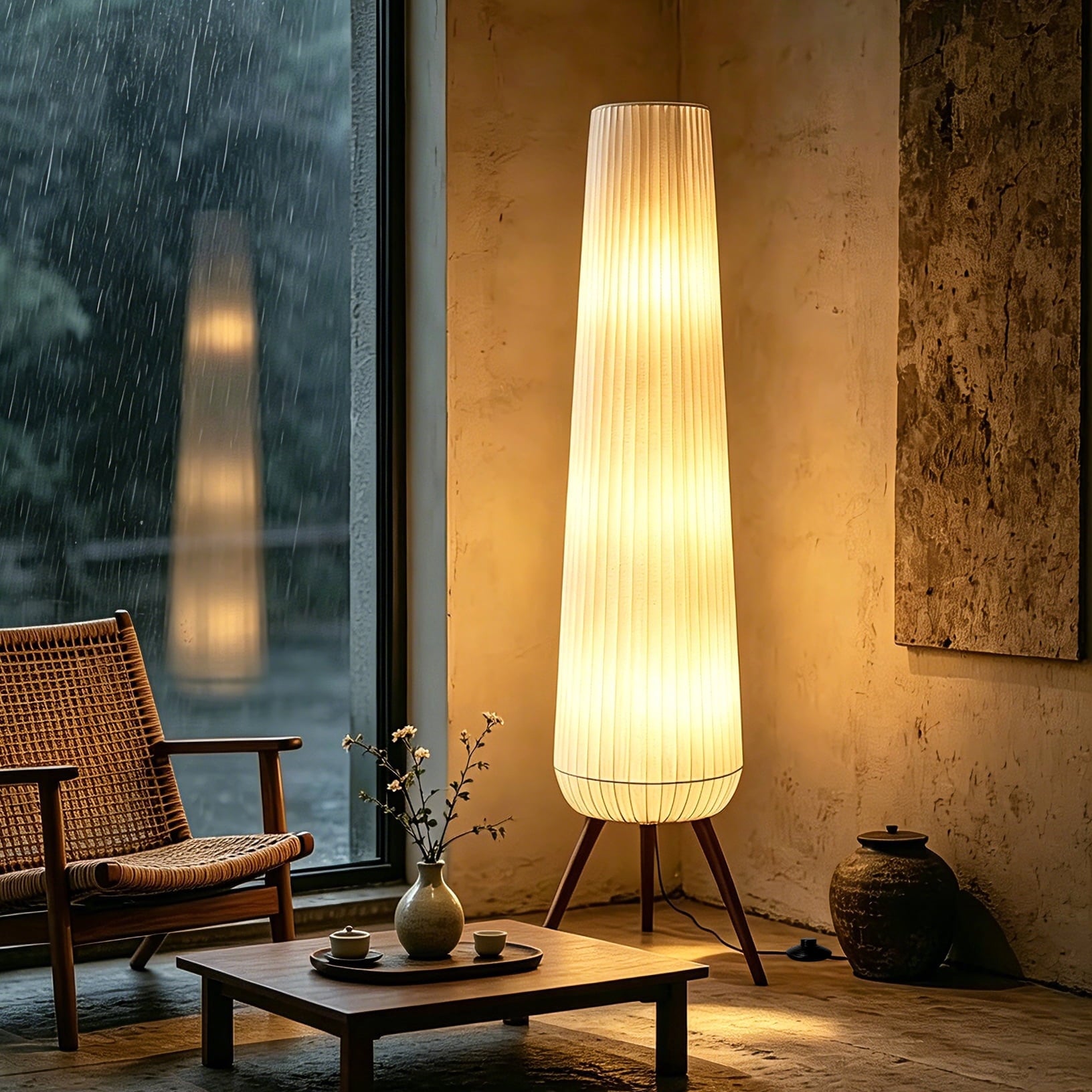 Cozylumi™ Rohopeto wooden tripod floor lamp, foot switch, 61 inches high, three headed