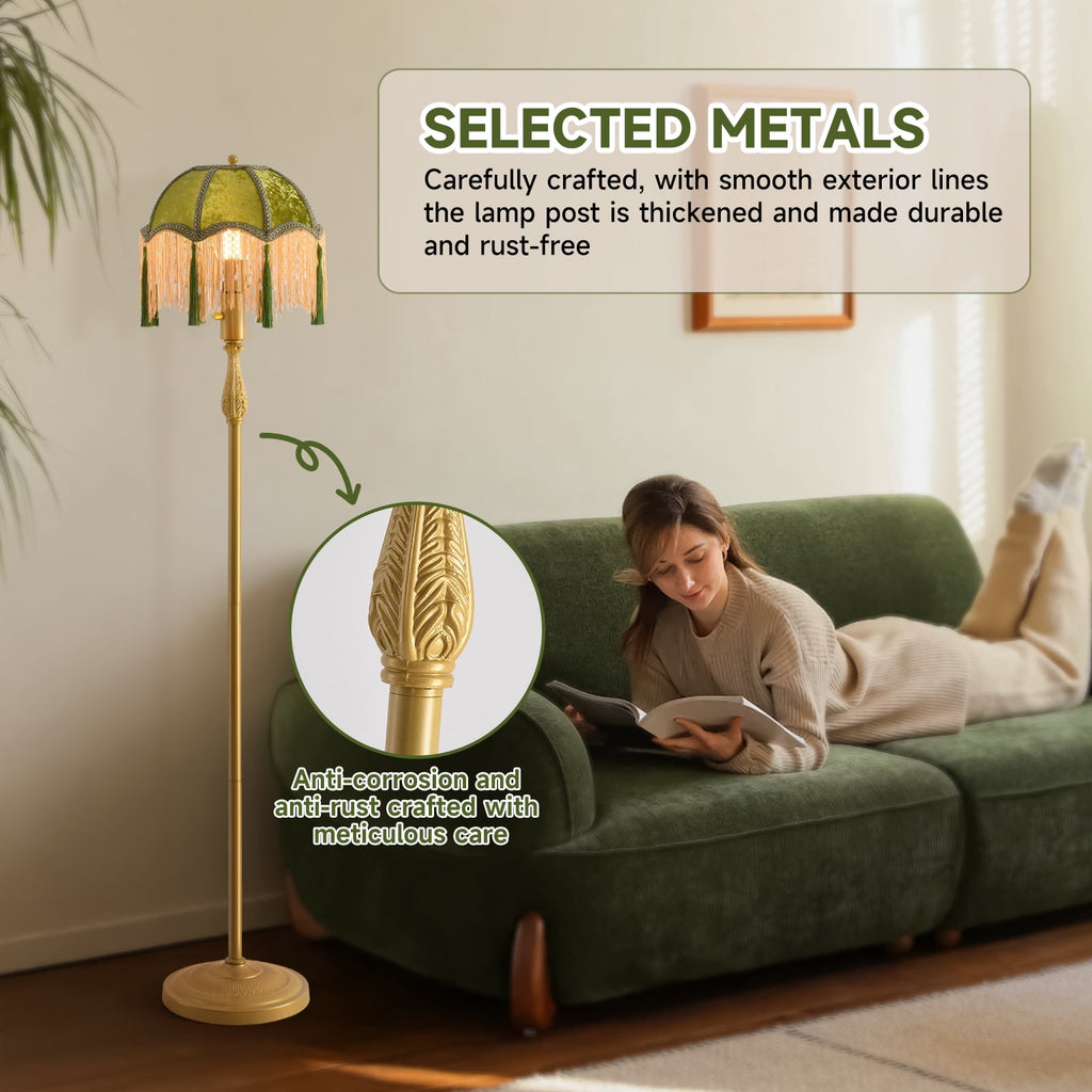 Cozylumi™ Retro tassel floor lamp with adjustable light simple upright metal base LED