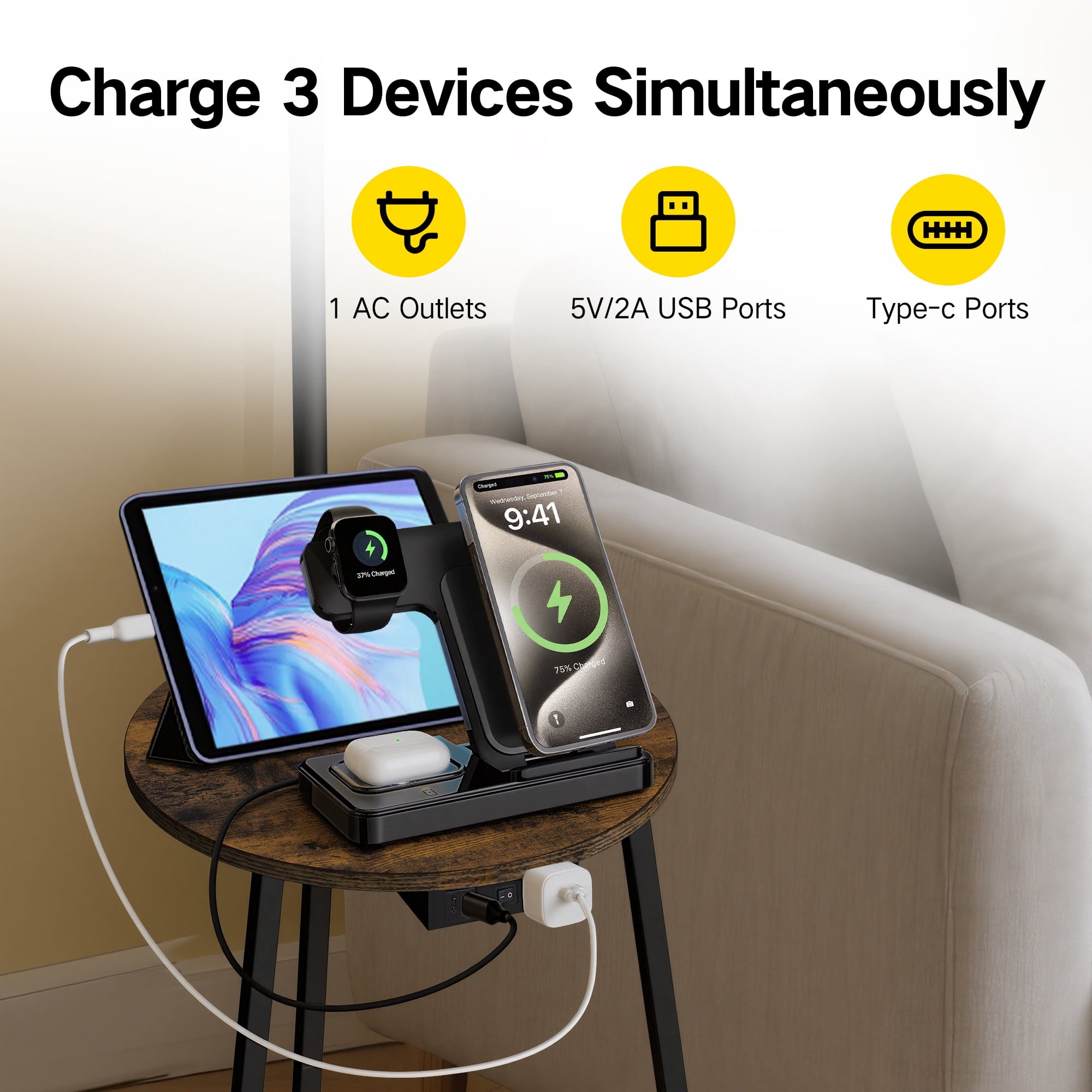 Cozylumi™ Floor Lamp with Table, End Table with Lamp for Living Room with USB & Type C