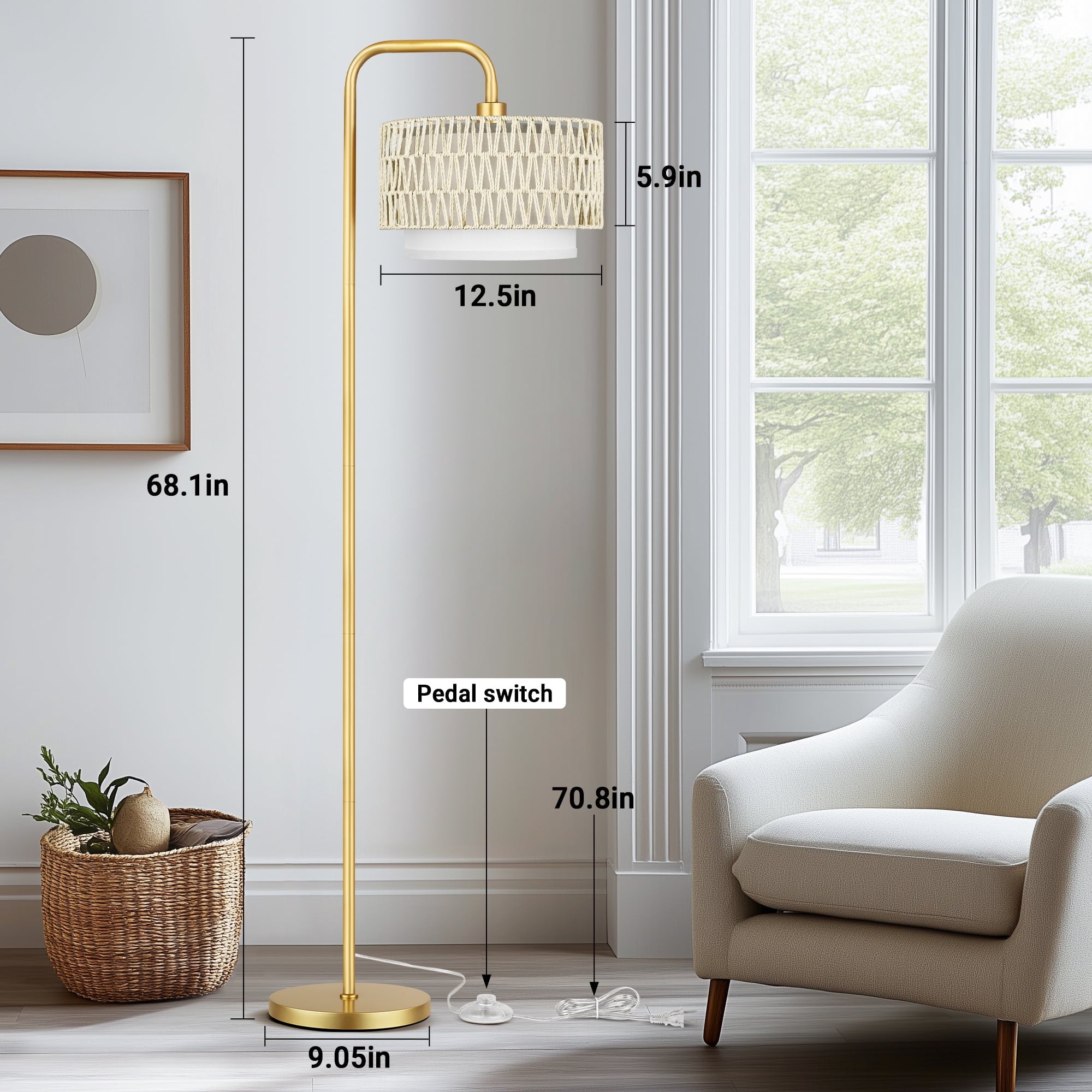 Cozylumi™ Beige Floor Lamp with 3 Color Temperatures, Farmhouse Tall Lamp for Living