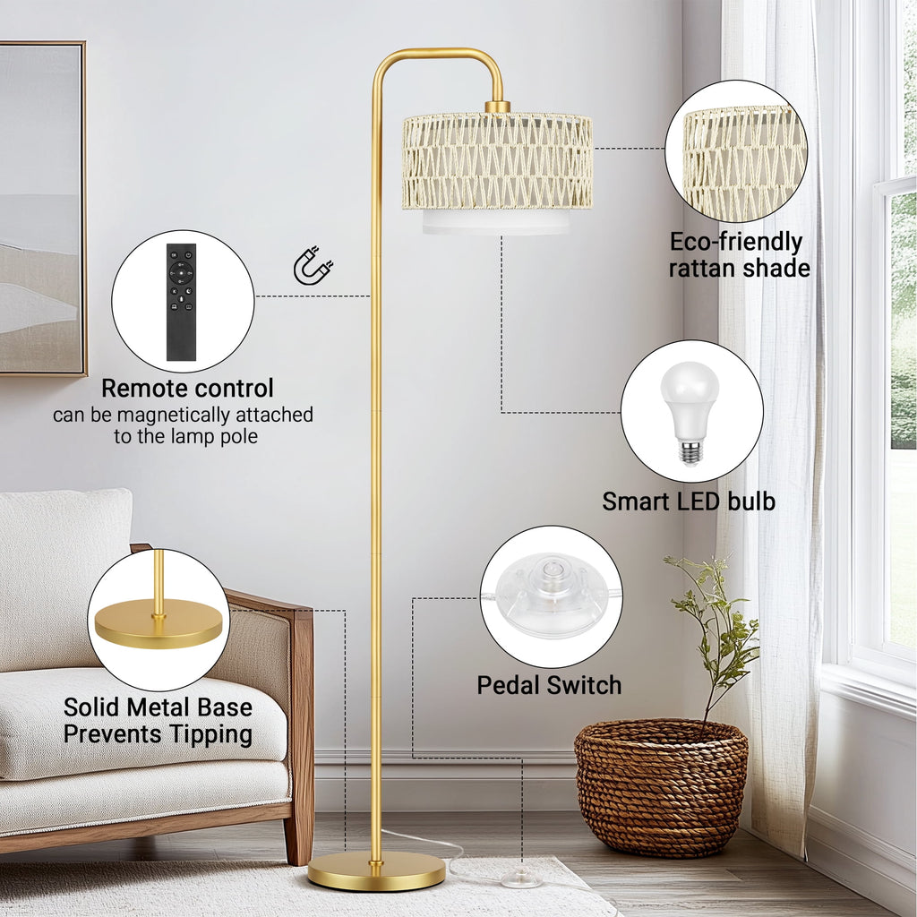 Cozylumi™ Beige Floor Lamp with 3 Color Temperatures, Farmhouse Tall Lamp for Living