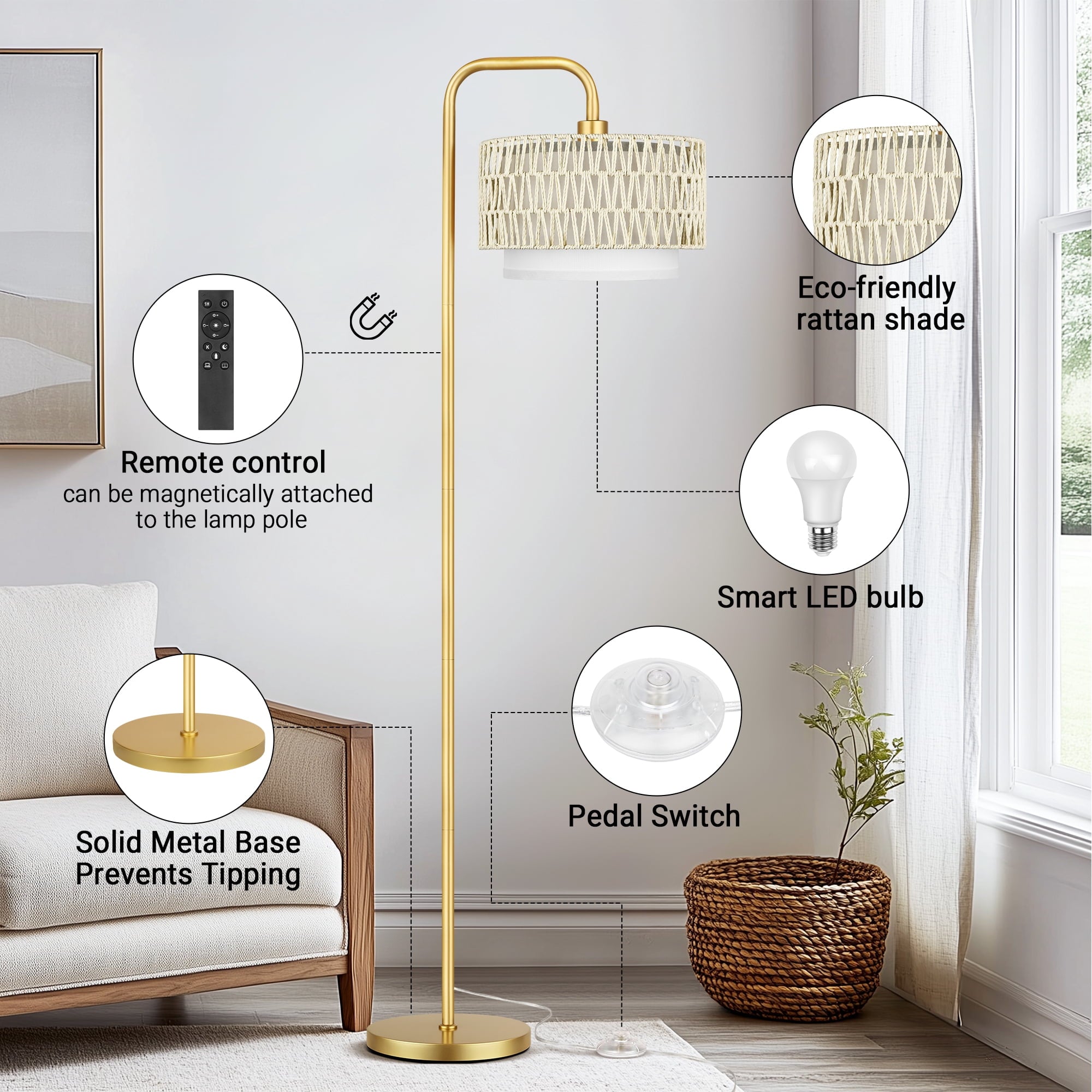 Cozylumi™ Beige Floor Lamp with 3 Color Temperatures, Farmhouse Tall Lamp for Living