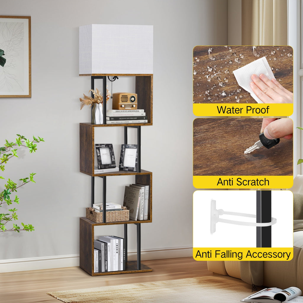 Cozylumi™ LIFE Floor Lamp with Shelves & Remote, 4-Tier Dimmable S Shape Standing Lamp