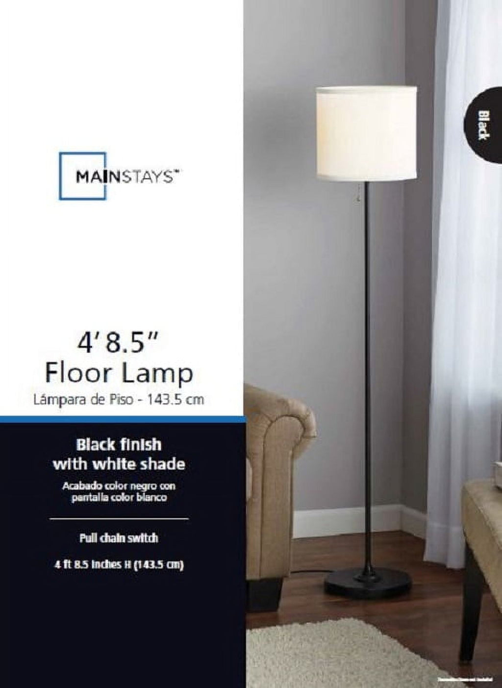 Cozylumi™ 56.5 in Floor Lamp, Black Finish with White Fabric Shade