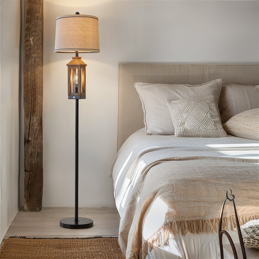Cozylumi™ 63" 3 Way Dimmable Farmhouse Floor Lamp with 2 Light Sources ,Brown Metal