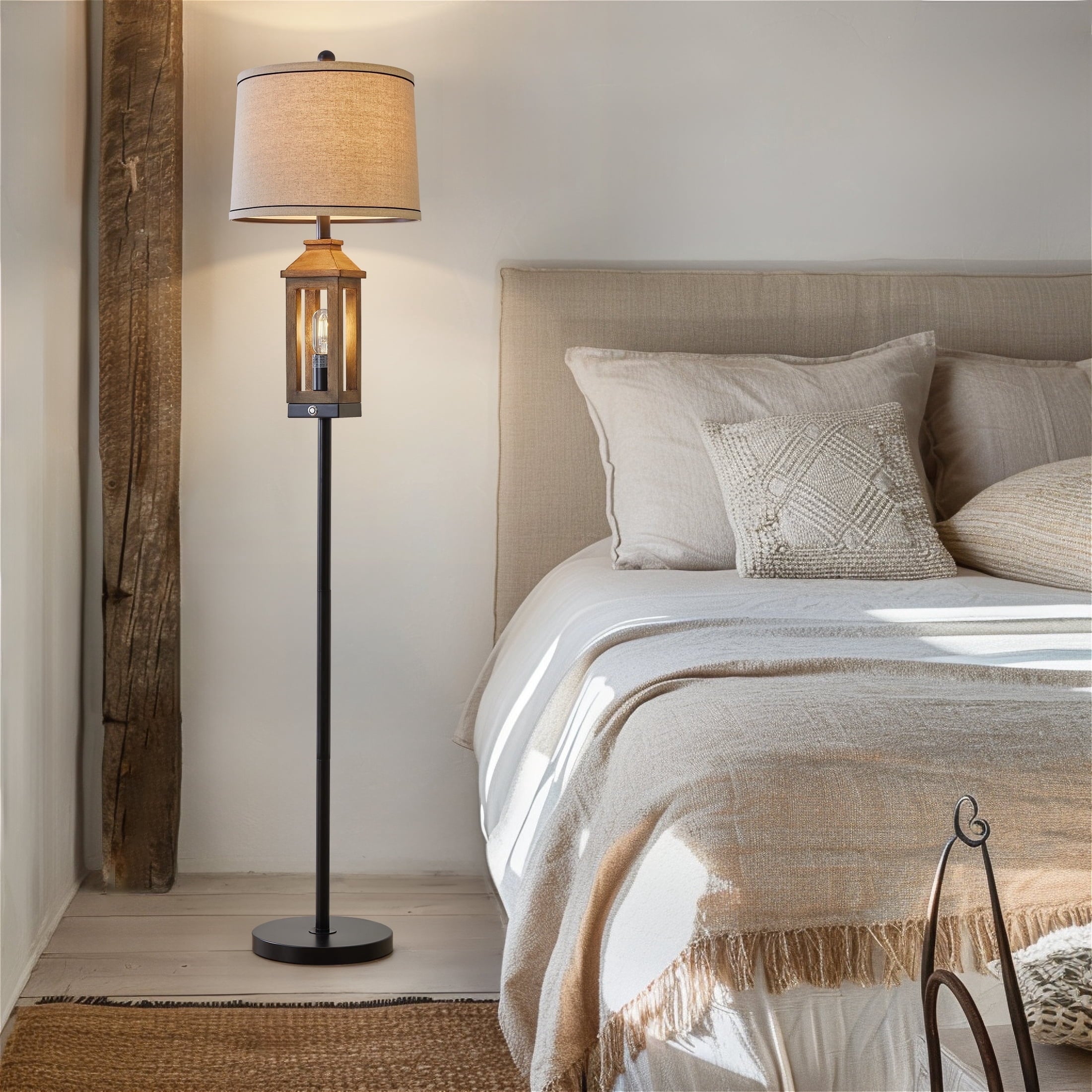 Cozylumi™ 63" 3 Way Dimmable Farmhouse Floor Lamp with 2 Light Sources ,Brown Metal
