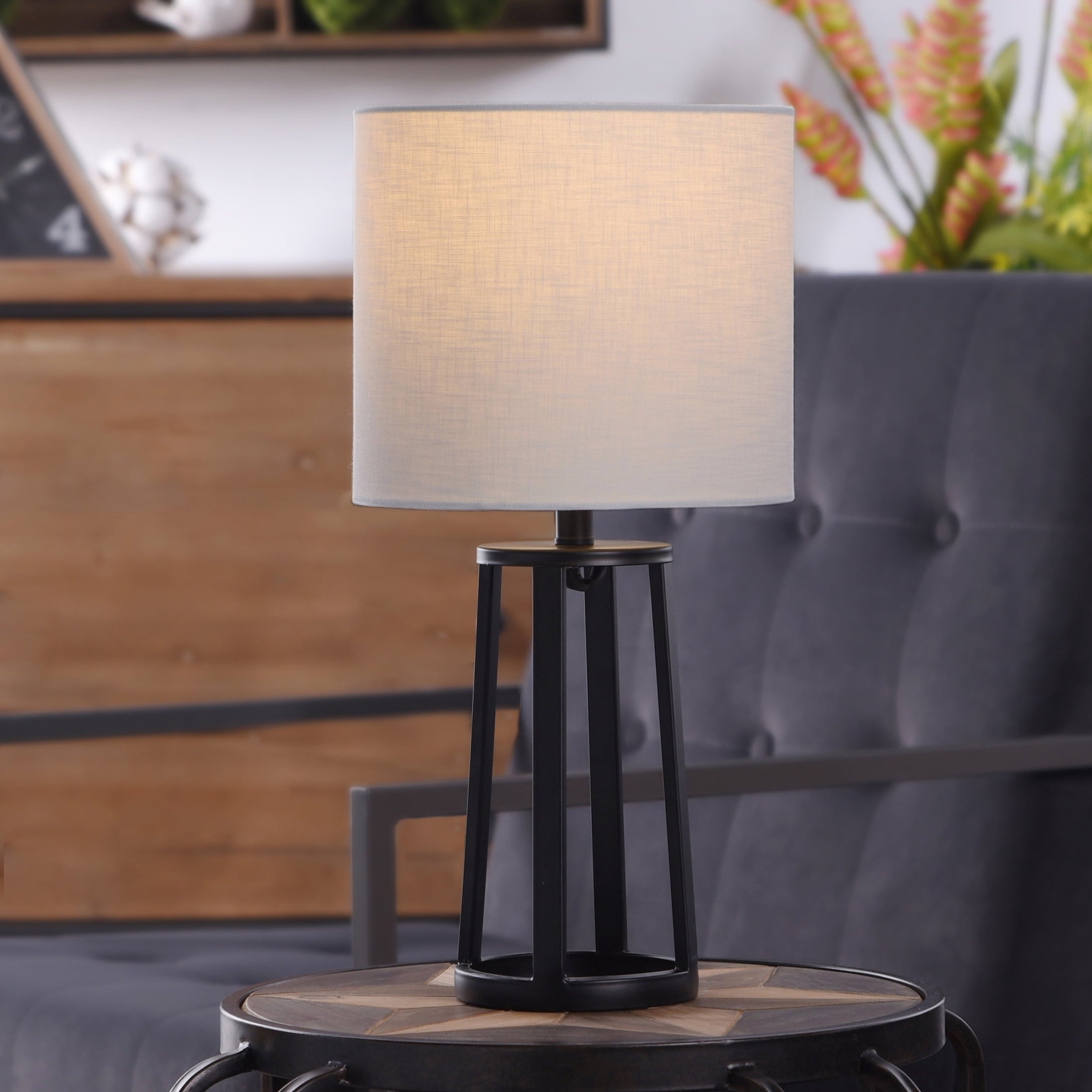 Cozylumi™ Modern Matte Black Table Lamp with Classic Drum Shade