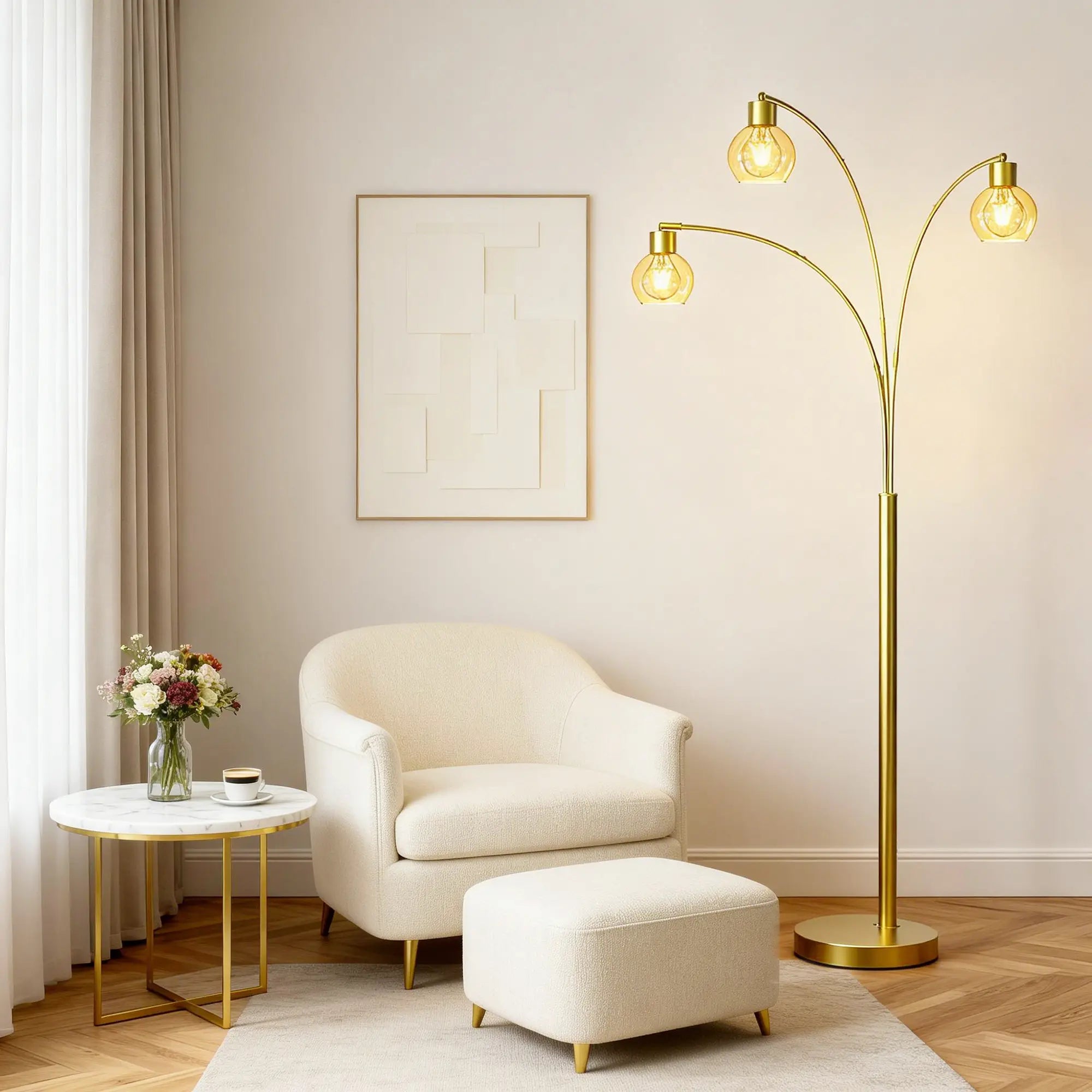 Cozylumi™ 72.8in 3-Light Arc Floor Lamp Brushed Gold , Modern Industrial Standing Tree