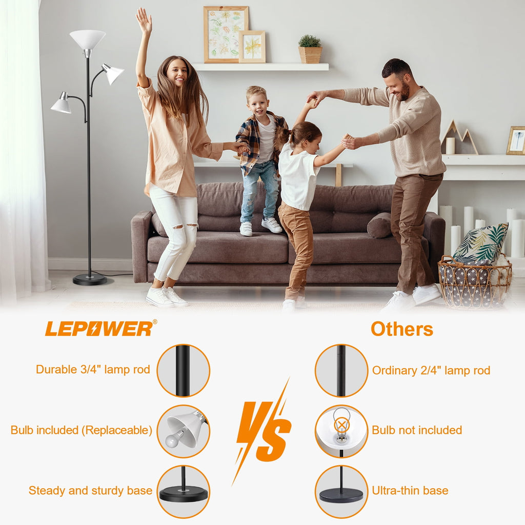 Cozylumi™ 3-Head LED Floor Lamp with Adjustable Reading Lights, 3000K Warm White