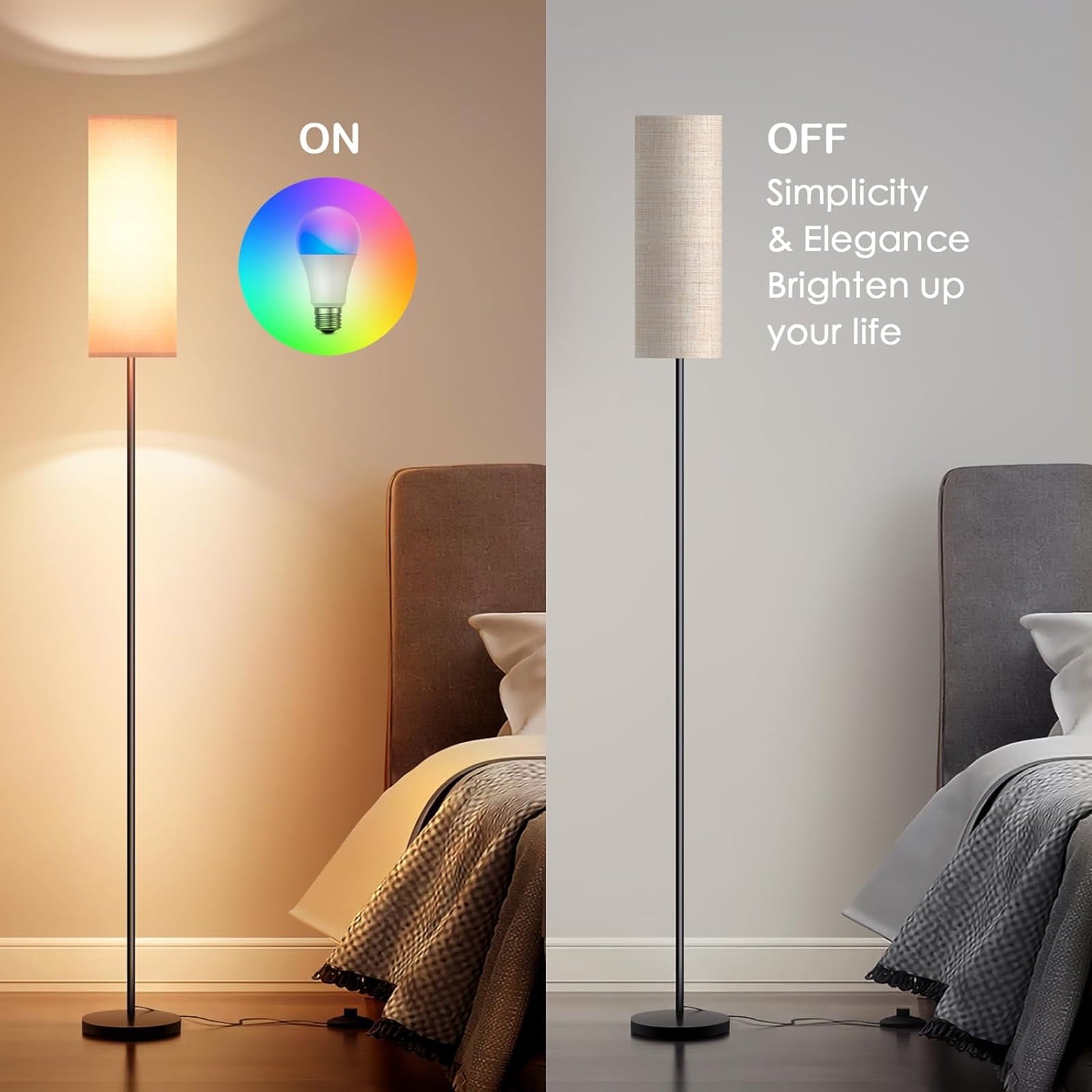 Cozylumi™ Neoglint Modern RGB Floor Lamp, Tall Dimmable Standing Light with App &