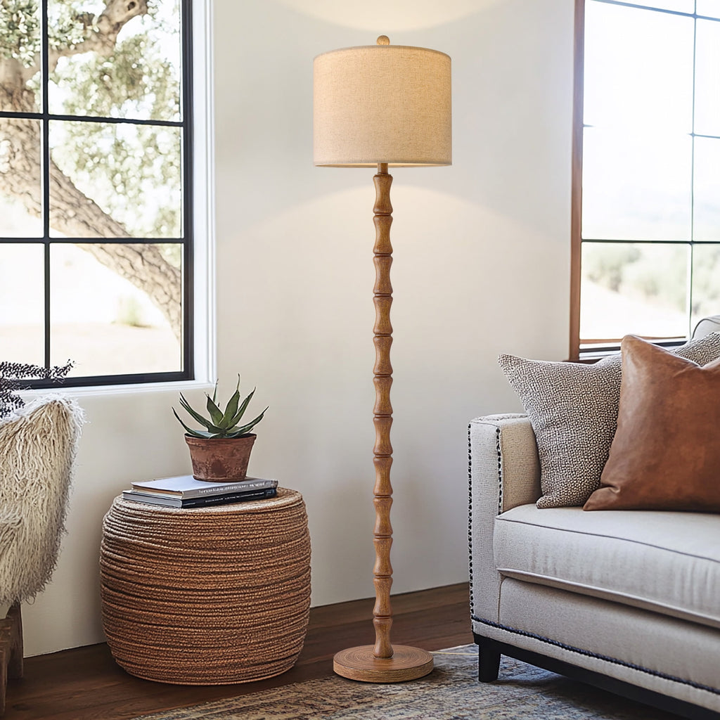Cozylumi™ 62" Farmhouse Floor Lamp for Living Room,Wood Grain Brown Standing Lamp for