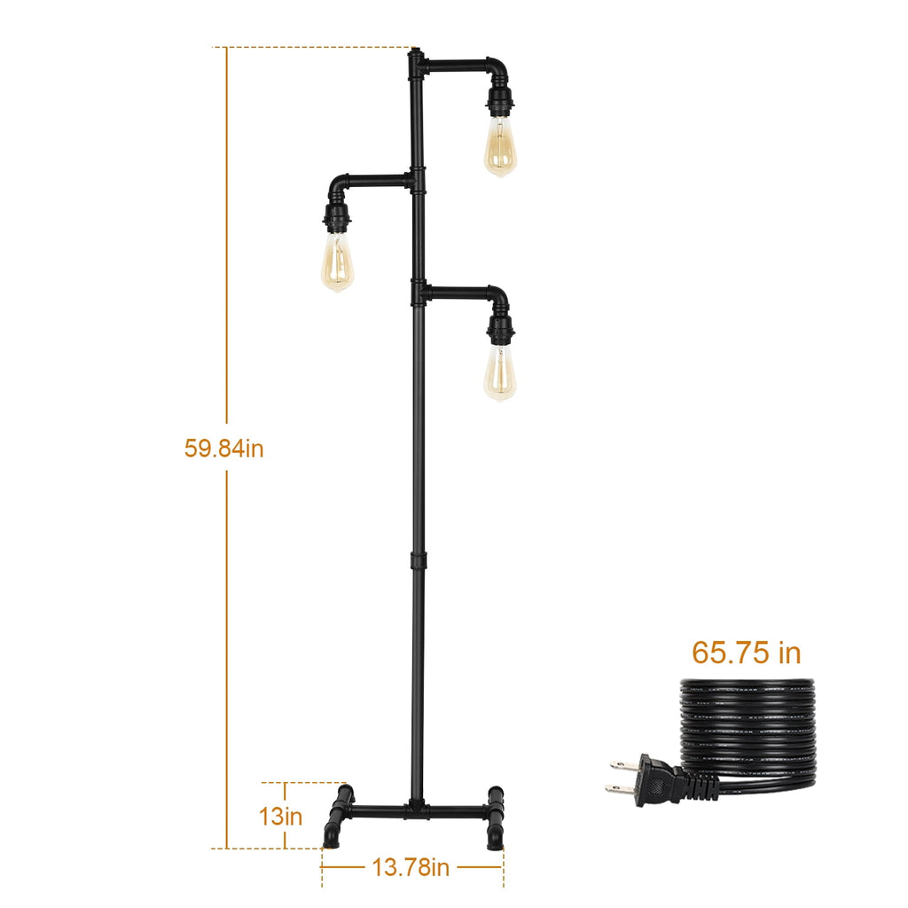 Cozylumi™ Industrial Tree Floor Lamp with 3 Adjustable Rotating Lights, E26 Edison Bulb