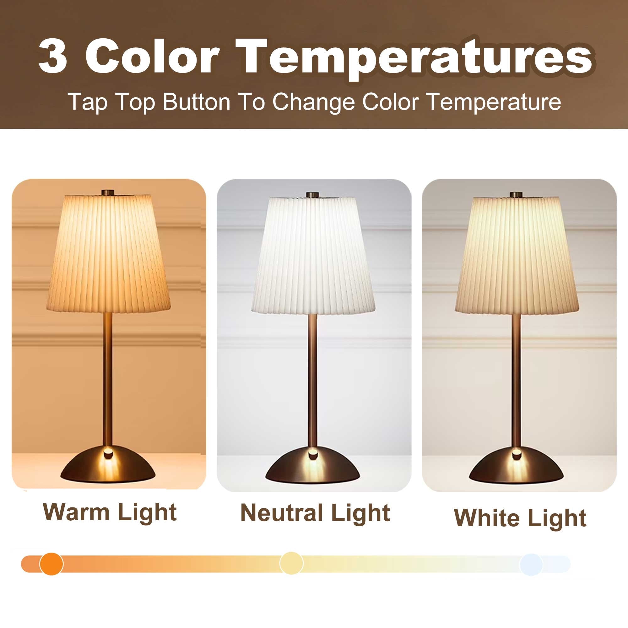 Cozylumi™ Cordless Table Lamps, Rechargeable Lamp with 3 Color Stepless Dimming, for